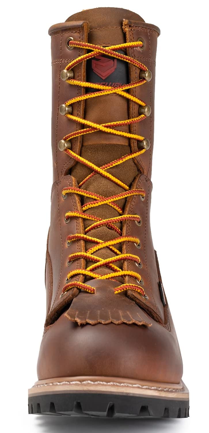 SUREWAY Men's 8-Inch Waterproof Steel Toe Work Boots - Oil & Slip Resistant, Thick Full Grain Leather, Wedge Rubber Sole, EH Rated - Ideal for Construction, Logging & Outdoor Work