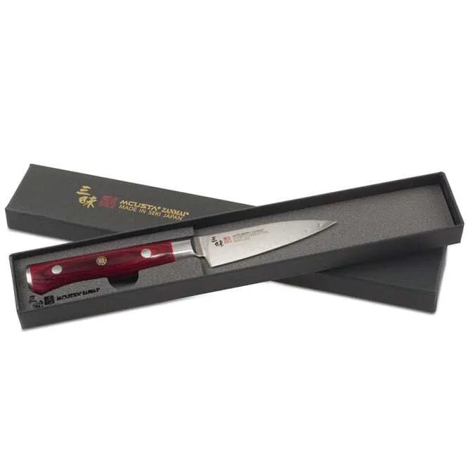 Premium Zanmai Damascus Flame Petty Utility Knife - Japanese VG-10 Steel Blade, Ergonomic Handle - Perfect for Home Kitchen, Sushi Preparation & Fruit Cutting