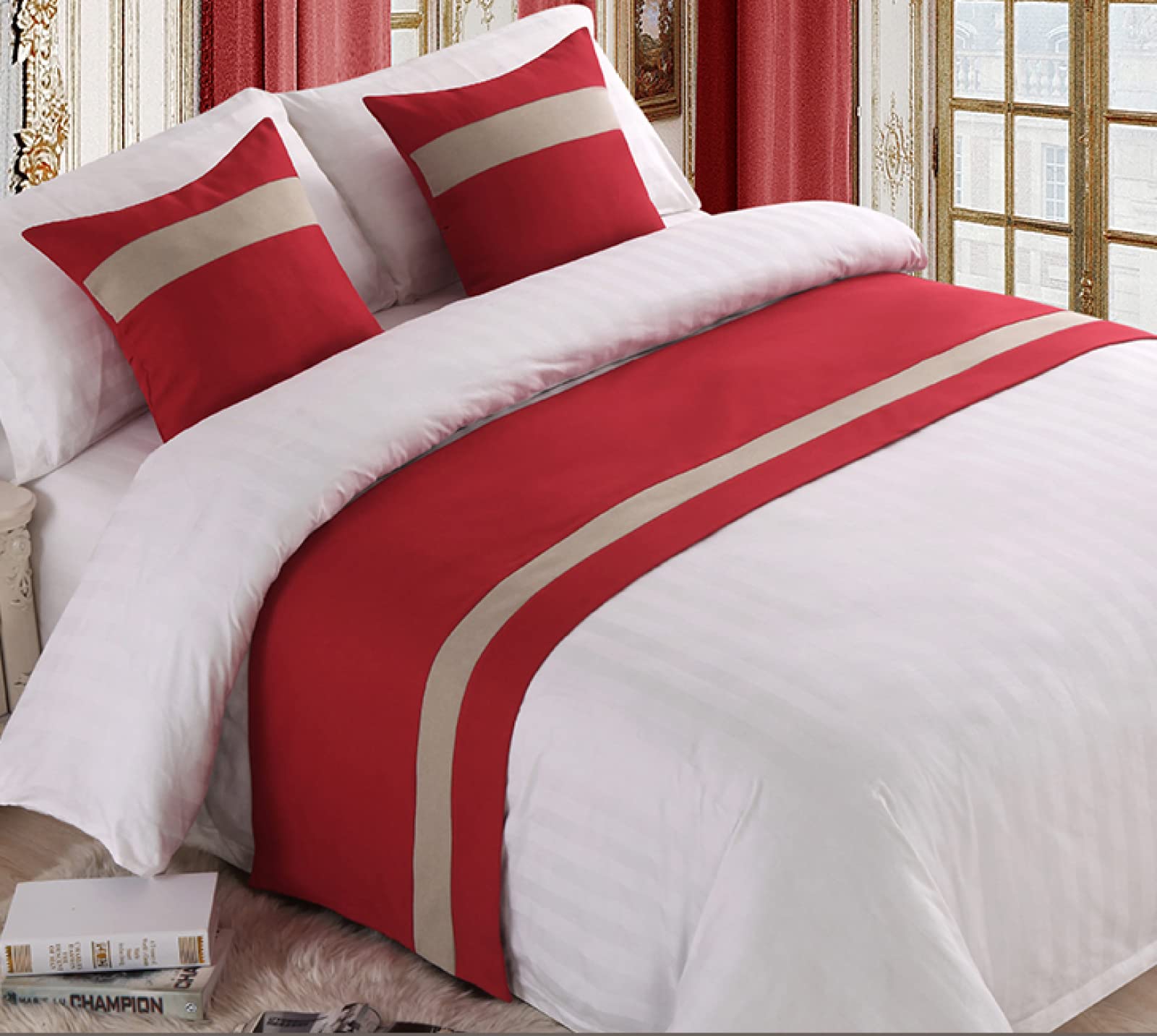GZQIAWY Geometric Pattern Bed Runner - Decorative Accent Scarf for Beds, Hotels & Guest Rooms - 45cm Cushion Cover (Red) - Perfect for Home Decor, Wedding Beddings & Luxury Bedroom Styling