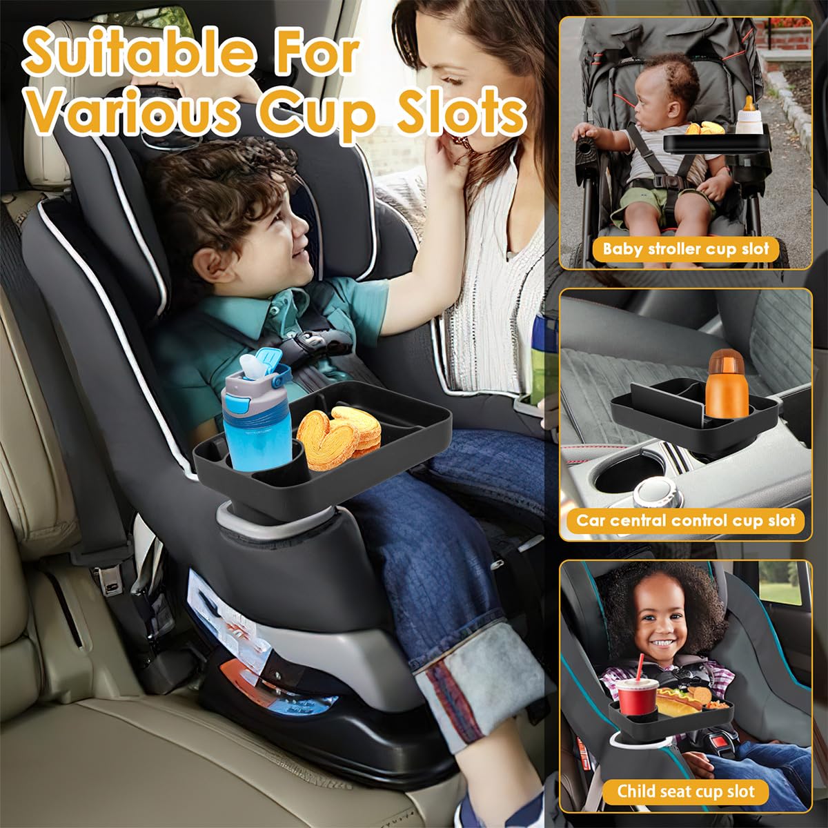 **Portable Silicone Kids Car Seat Tray with Cup Holder - Snack & Food Tray for Toddlers - Perfect for Travel, Road Trips & Meals On-The-Go**