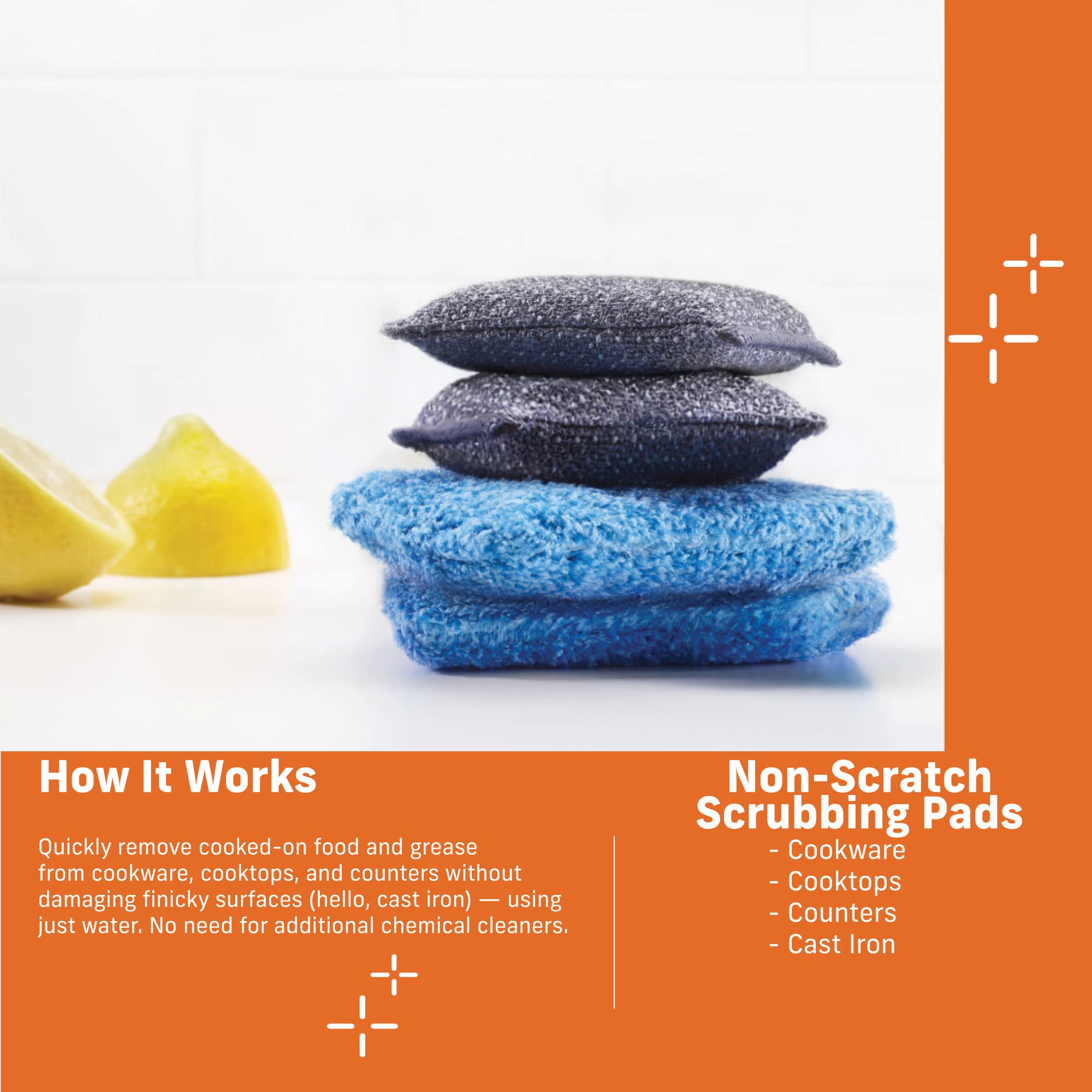 E-Cloth Non-Scratch Scrubbing Pads - Reusable Dish Sponges & Kitchen Cleaning Sponges - Eco-Friendly Scrubber for Pots, Pans & Cookware - Gentle Yet Effective Cleaning - 2-Pack - Perfect for Daily Dishwashing and Tough Stain Removal