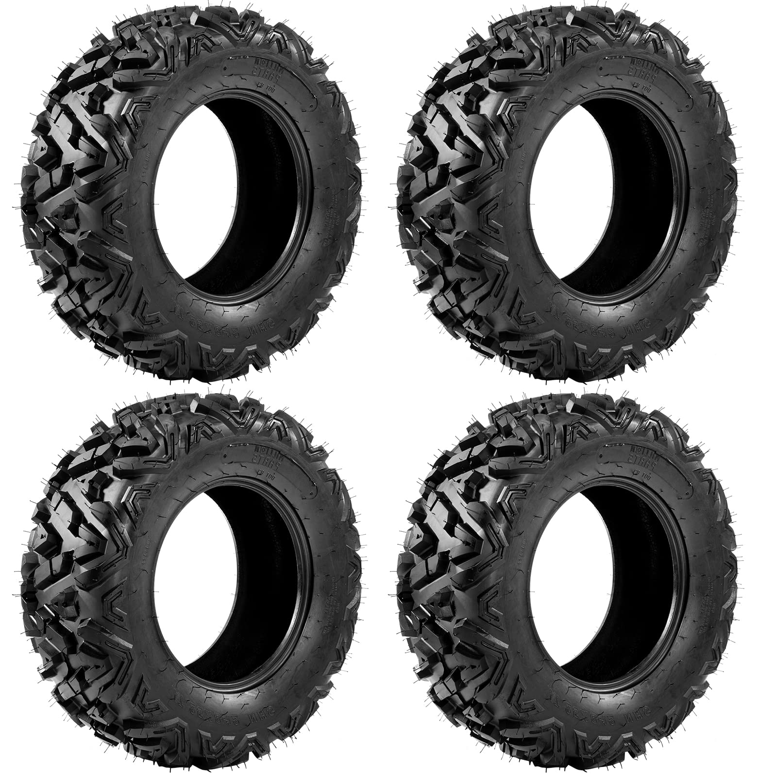 4 Pack ATV/UTV Tires 25x8-12 & 25x10-12 Front & Rear All-Terrain Tubeless Mud Tires - 6 Ply Heavy Duty for Off-Road, Trail Riding, Hunting & Farm Use