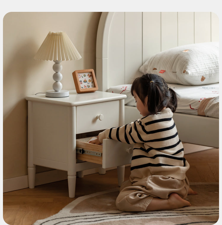 Solid Wood Poplar Kids Nightstand - American White Bedside Table for Children's Room, Nursery, or Playroom - Durable & Stylish Furniture for Bedtime Storage