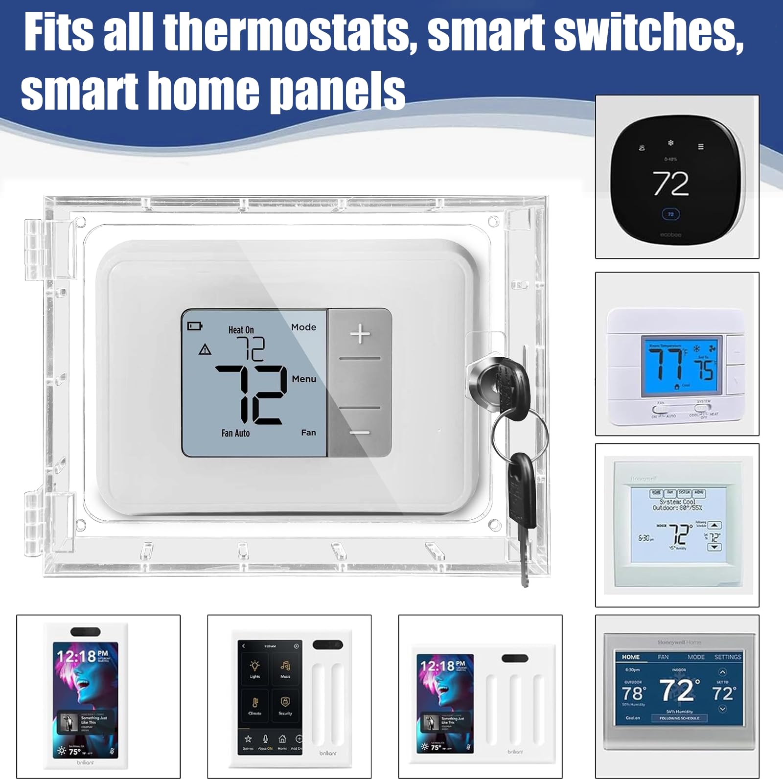 Extra Large Smart Thermostat Lock Box - Secure Touch Wall Switch Enclosure for Home Automation (Fits 3-Switch Panel, 6.7