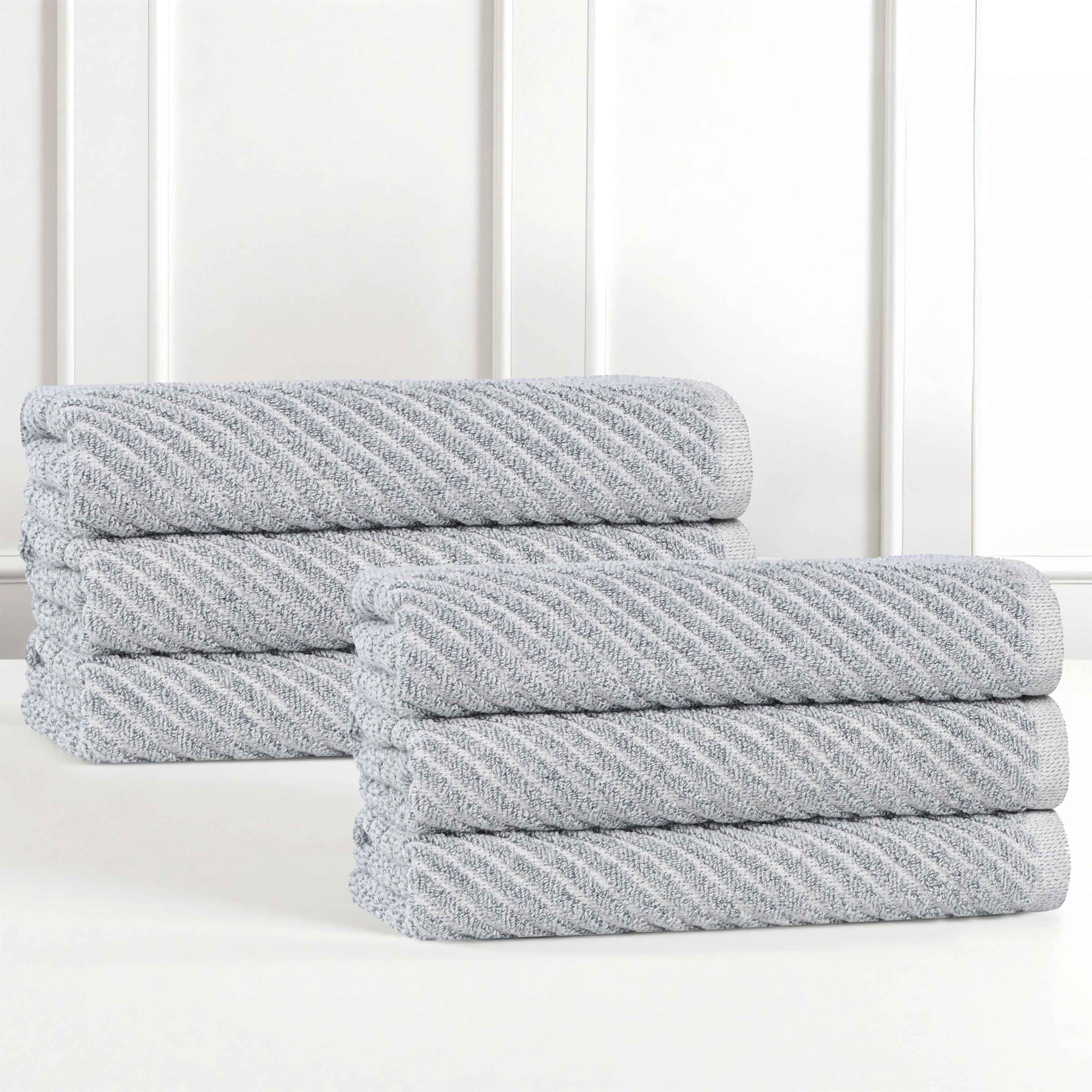 Premium Cotton Blend Diagonal Stripes Hand Towels Set of 6 - Soft Absorbent Bath & Kitchen Towels for Bathroom, Spa, Gym & Guest Use