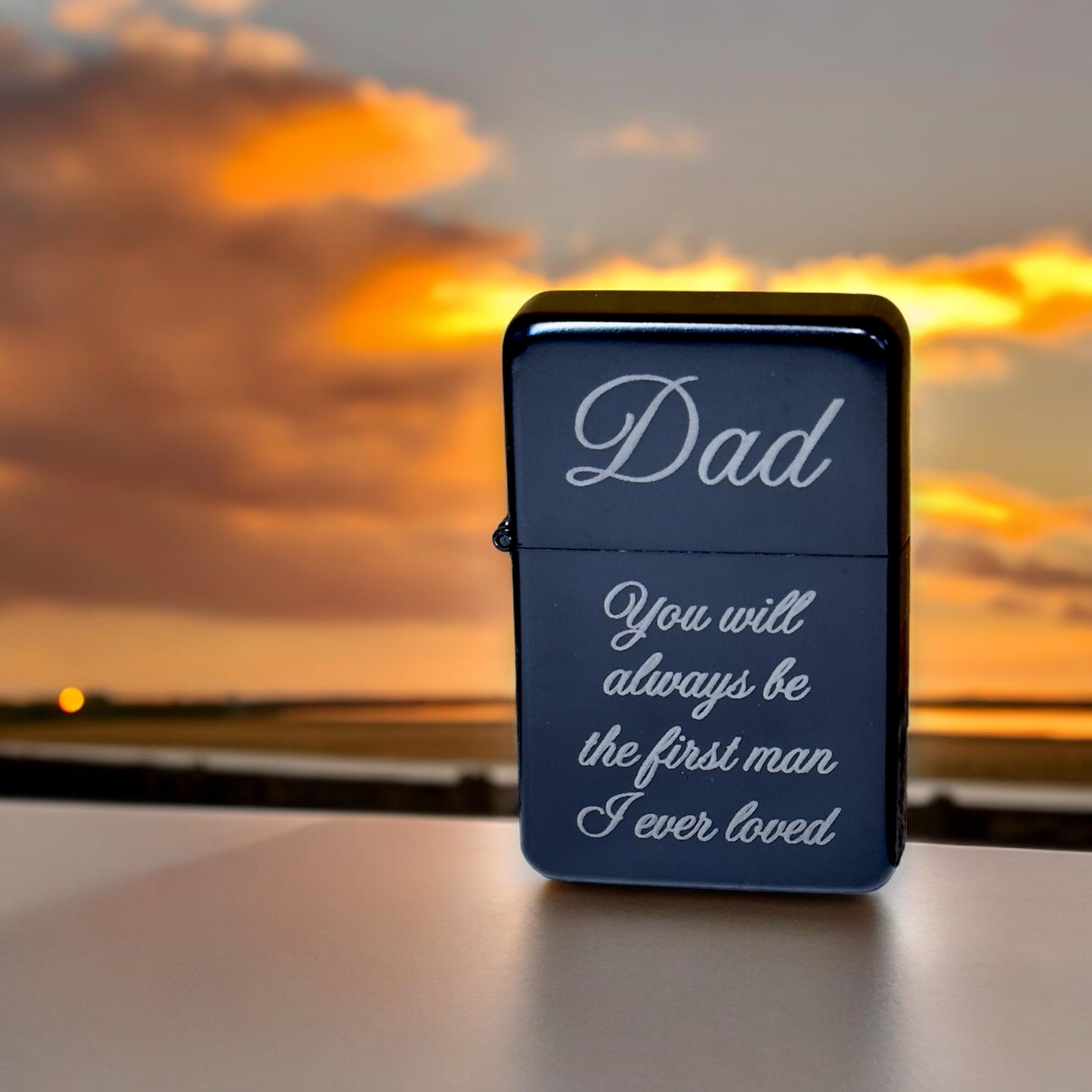 Black Lighter - Premium Windproof Butane Lighter for Dad | Perfect Father's Day Gift for Camping, BBQ & Outdoor Activities | 'You'll Always Be the First Man I Loved' Engraved
