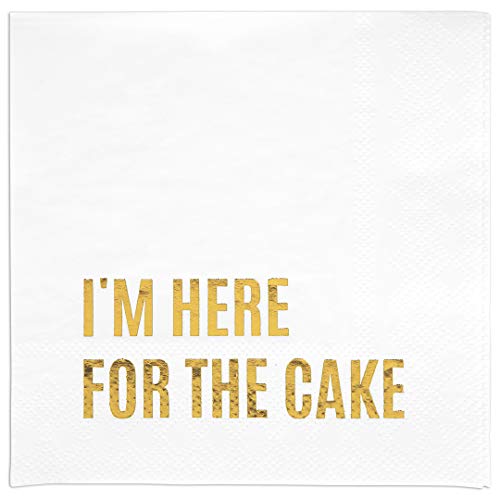 Gold 5x5 I'm Here for The Cake Napkins 50-Pack