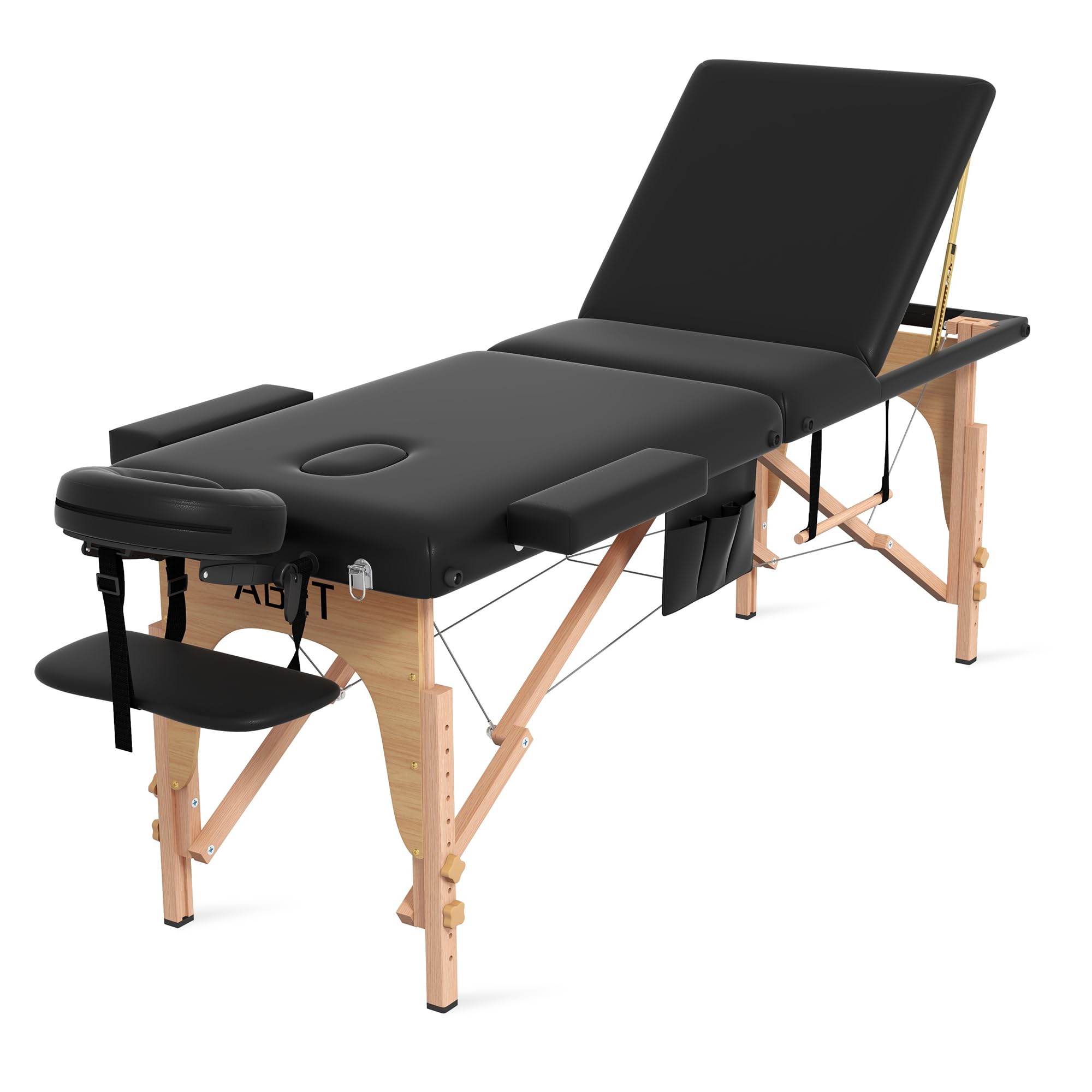 Professional ABET Portable Massage Table - 3 Fold Adjustable Height Lightweight Lash Bed for Eyelash Extensions, Facial Spa & Tattoo Services with Oil Pocket, Towel Rod & Wood Feet - Perfect for Beauty Salons, Home Spa & Mobile Therapists