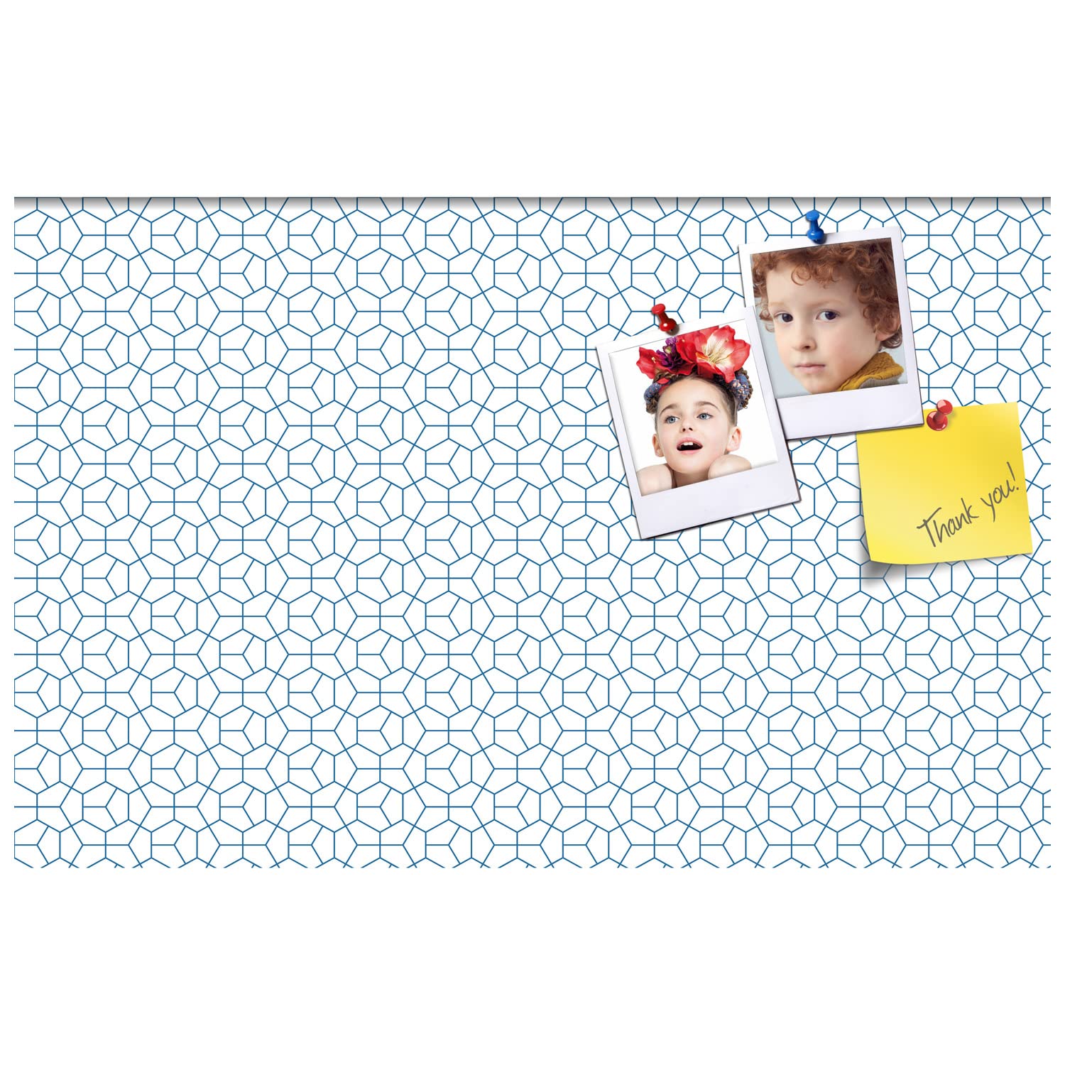 PinPix 34x22 Inch Cork Bulletin Board with Modern Hex Navy Design & Satin White Frame - Wall Mounted Memo Board for Home Office Decor, School Classroom, Dorm Room Organization & Message Display (PinPix-1637)
