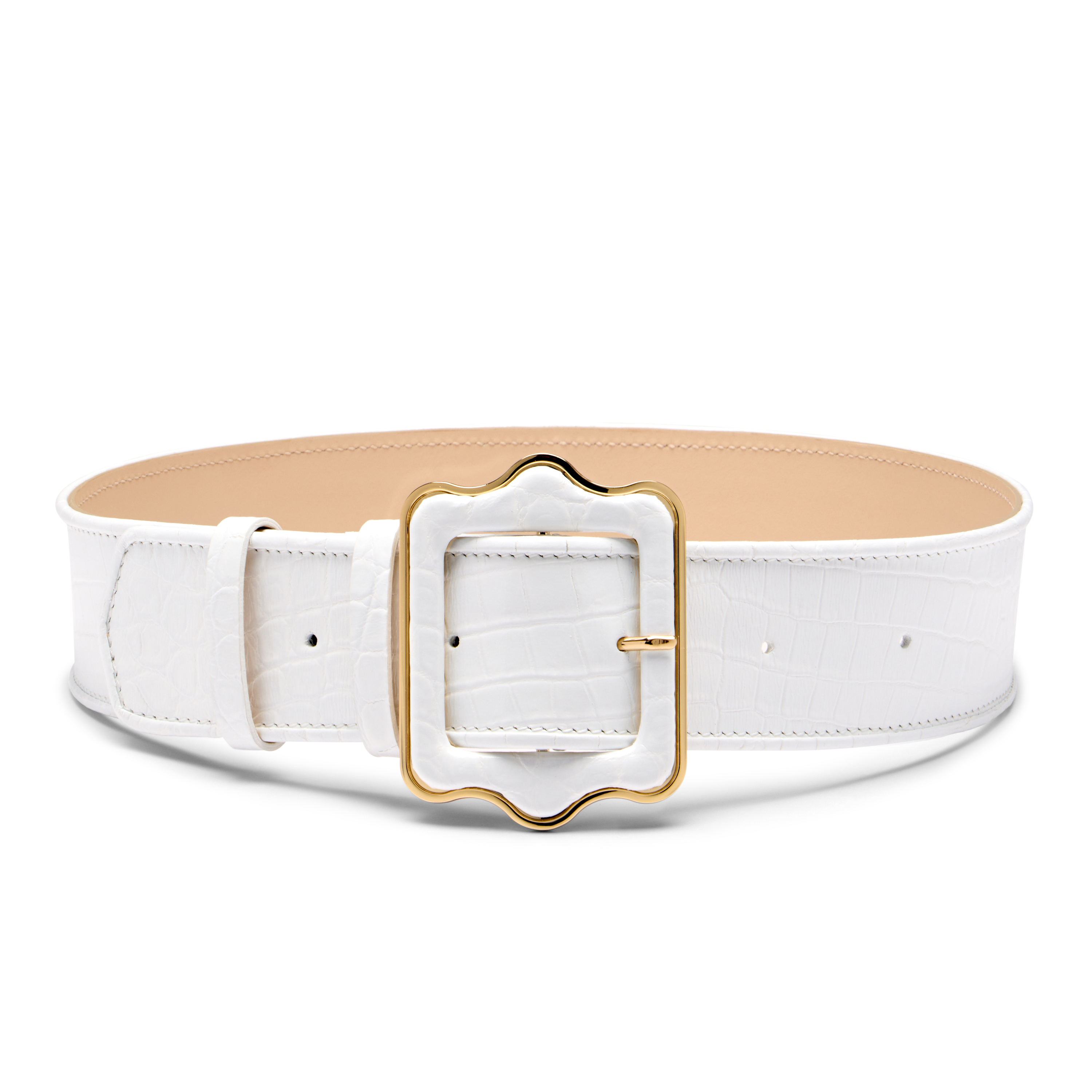 White Croc Embossed Calf