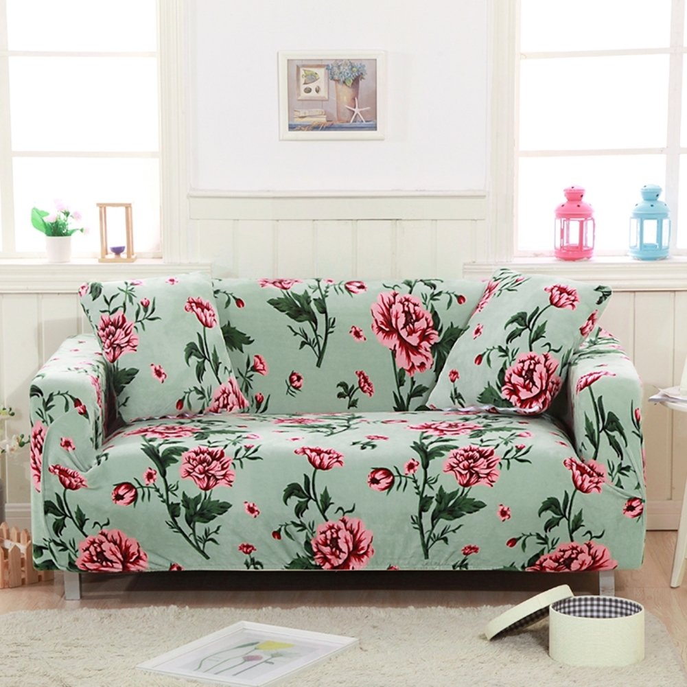 Premium Thick Elastic Sofa Slipcover - Plush Couch Cover with 2 Decorative Pillows (17.7x17.7in) - Solid Color Stretchable Sectional Sofa Protector for Living Room, Bedroom & Home Decor