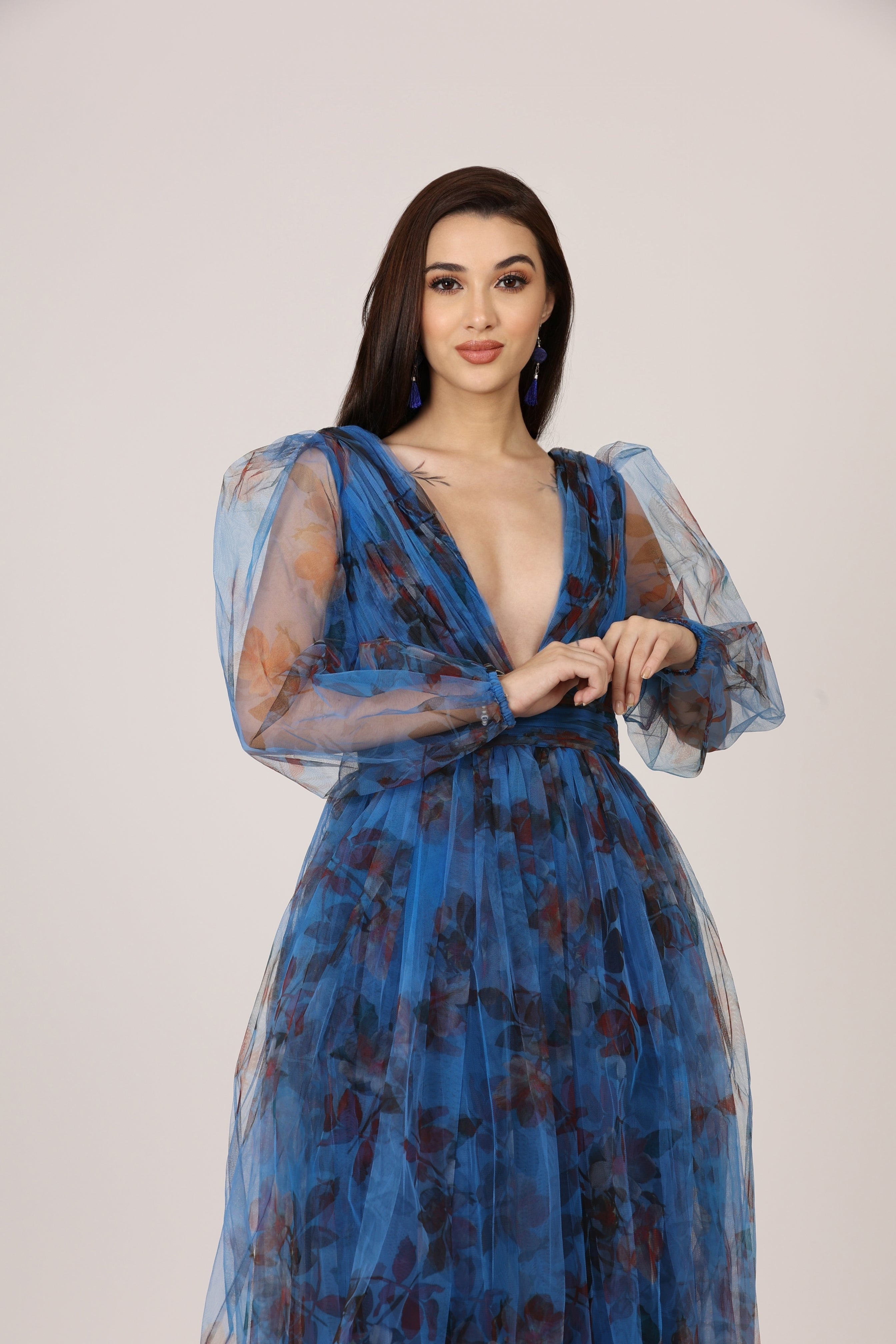 Quincy Midi Dress - Blue Floral Print Women's Casual Dress | Perfect for Spring, Summer, Beach Vacations & Date Nights