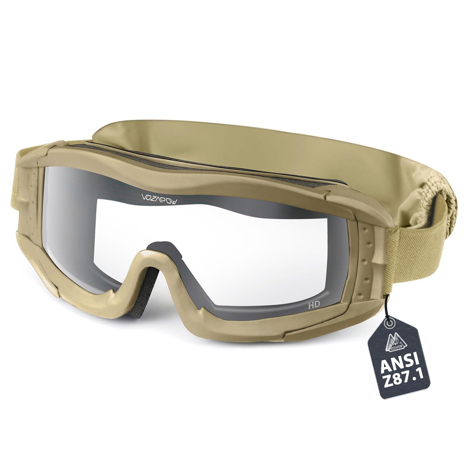 ANSI Z87.1 Certified Anti-Fog Airsoft Goggles - Tactical Military Ballistic Safety Glasses for Outdoor Shooting & Paintball (Beige & Green)