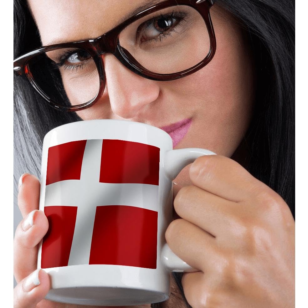 3dRose Denmark Flag Ceramic Coffee Mug - 11 oz White Travel Mug for Tea & Hot Drinks - Perfect for Home, Office & Gifts