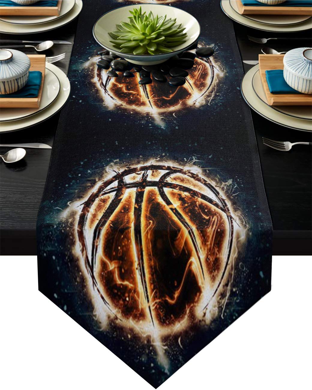 1998 Cotton Linen Table Runner - Basketball Fire Art Design Kitchen & Dining Table Cover (13x70 Inches) for Wedding, Party, Indoor & Outdoor Decor