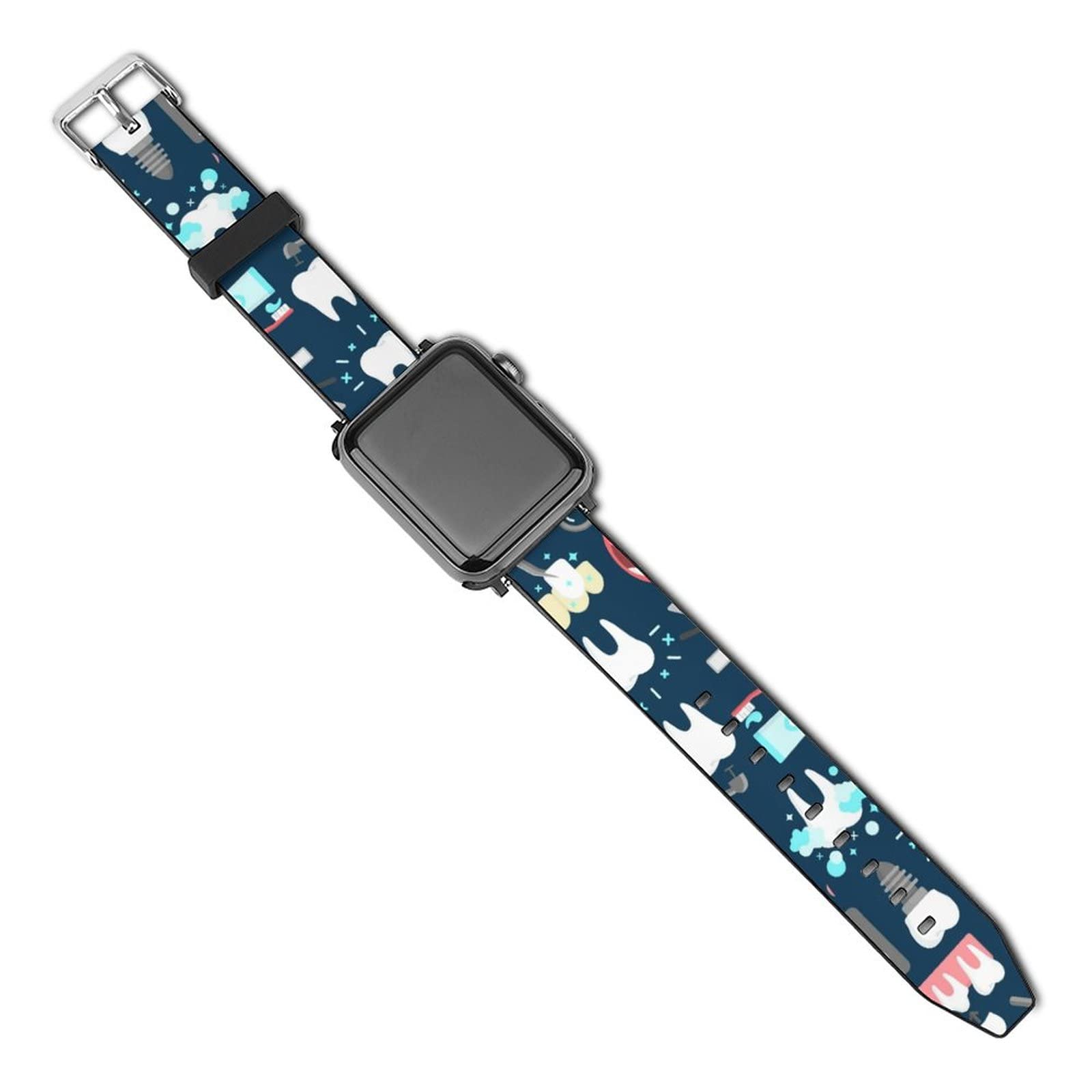 AMRANDOM PU Leather Smart Watch Band - Breathable Wrist Strap Replacement for Apple Watch Series 38mm/40mm & 42mm/44mm - Unisex Design with Dentist Art Pattern - Perfect for Workouts, Office & Casual Wear