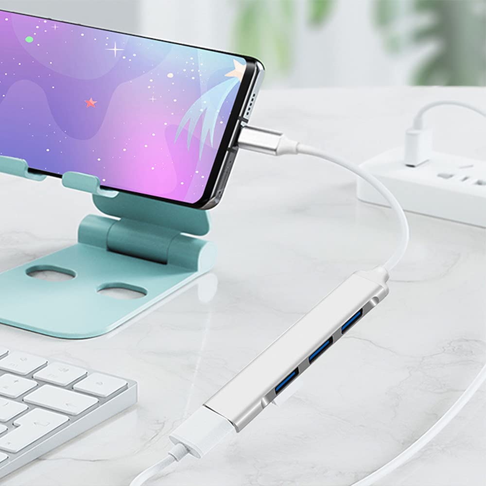 JacobsParts USB-C to USB 3.0 Hub - 4 Port USB C Splitter Adapter for MacBook Pro/Air, iPad, PC, Chromebook & Smartphones - Perfect for Office Work, Travel & Multi-Device Charging