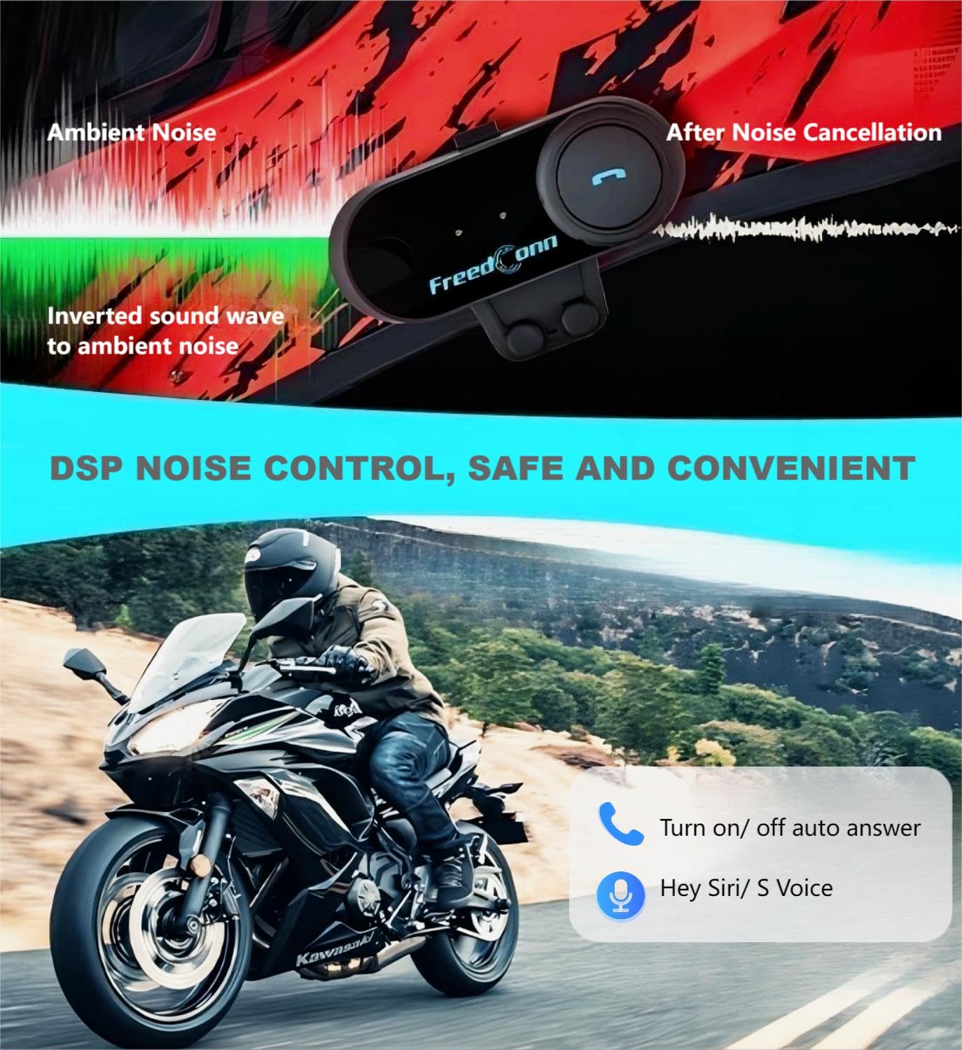 FreedConn T-COMVB Motorcycle Bluetooth Headset - Bluetooth 5.0 Helmet Communication System for Motorcycle, Skiing & Outdoor Sports | 800M Range | 2-3 Rider Intercom | Music Sharing | 2 Pack with Hard/Soft Mic Options | Perfect for Group Riding, Adventure Tours & Snow Sports