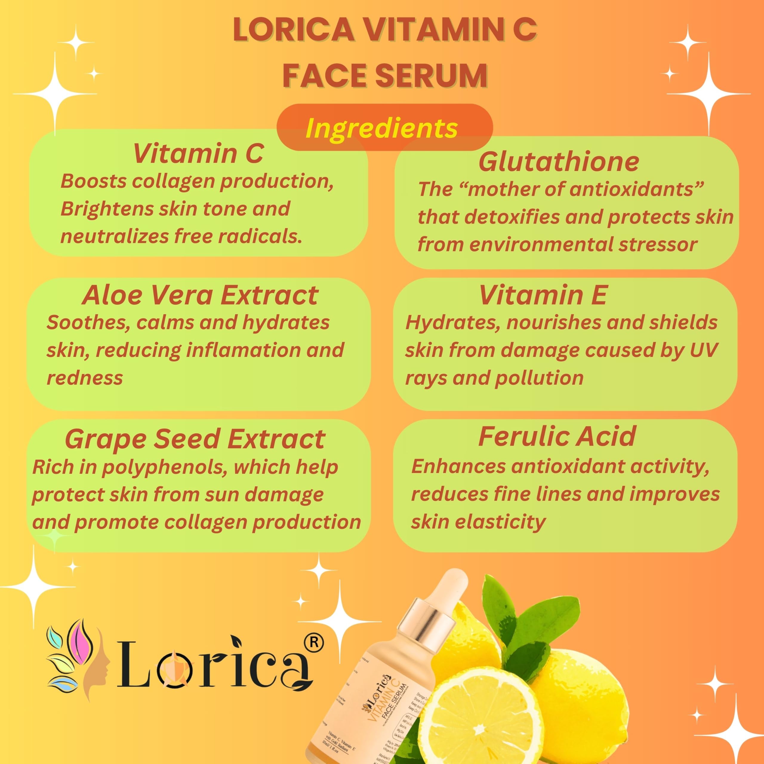 Lorica Vitamin C Face Serum for Brightening & Hydrating | Anti-Aging Treatment | Reduces Under-Eye Puffiness & Dark Circles (30ml) | Perfect for Morning Skincare Routine & Nighttime Dark Spot Treatment