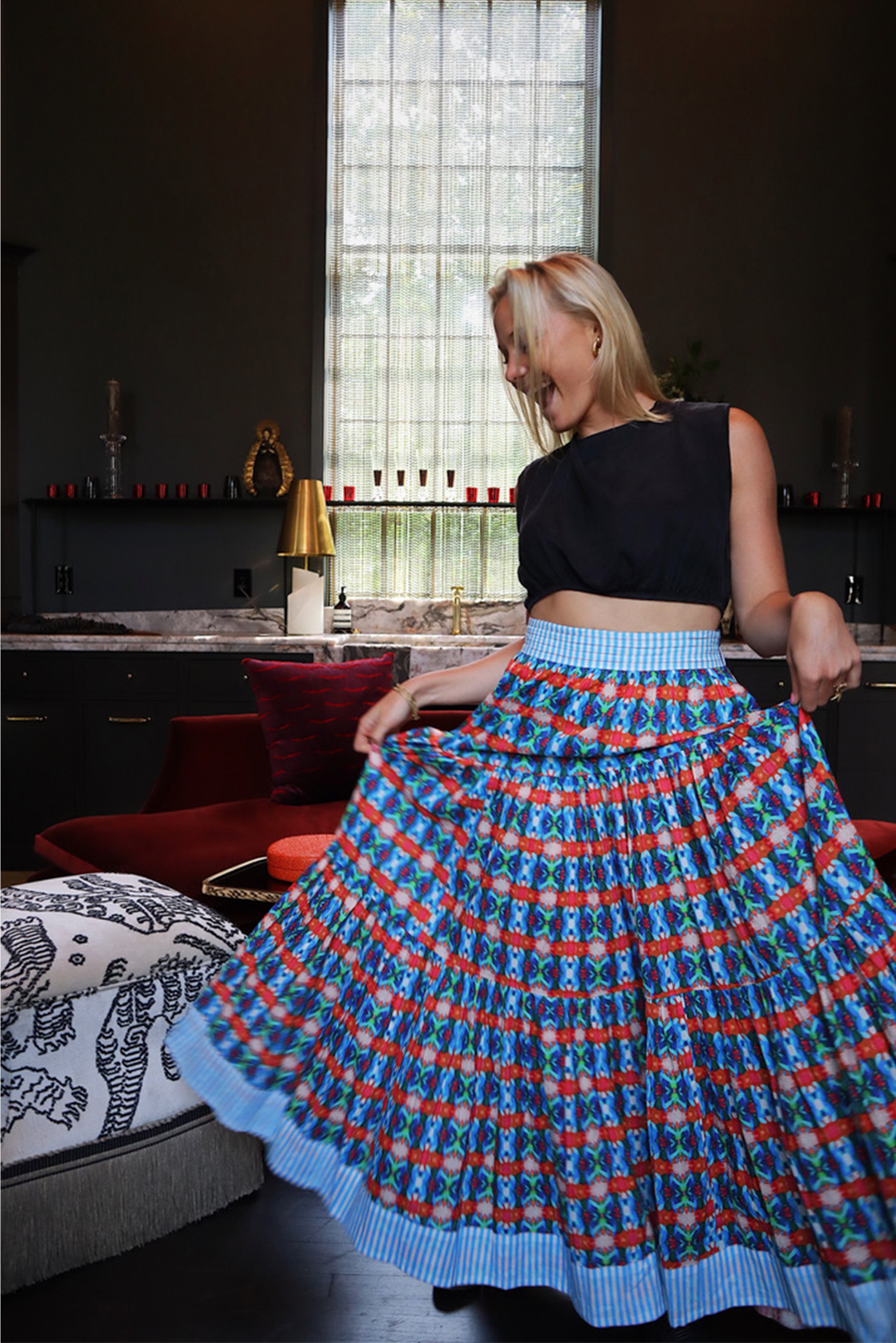 Triple Tiered Maxi Skirt - Blue Lotus Floral Print Long Skirt for Women | Perfect for Beach, Vacation & Boho Style Outfits