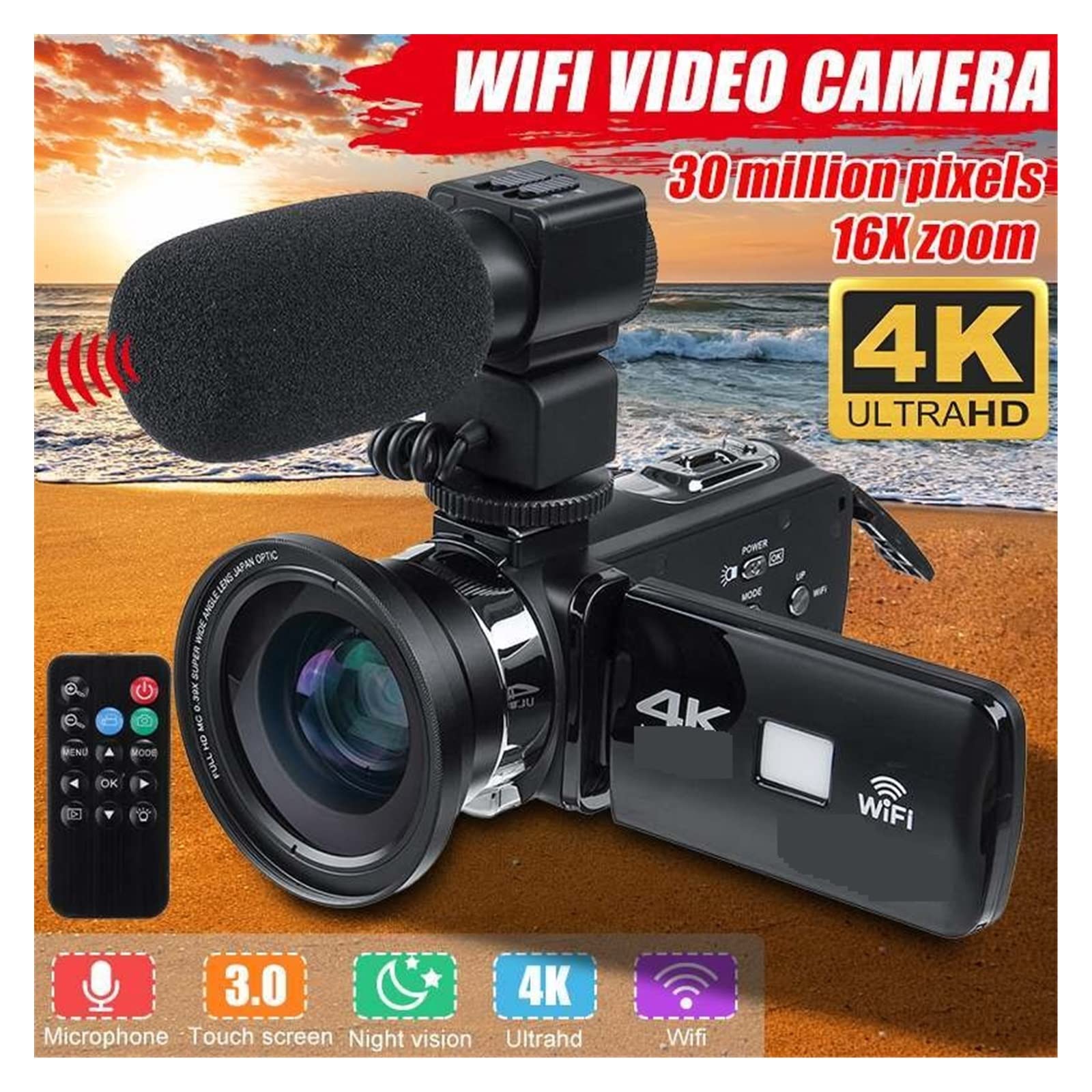 BODORME 30MP 4K HD Professional Vlog Camera with Night Vision, Touch Screen & 18X Digital Zoom - Perfect for YouTube Vlogging, Travel Videos, and Low-Light Photography (Includes Microphone Lens)