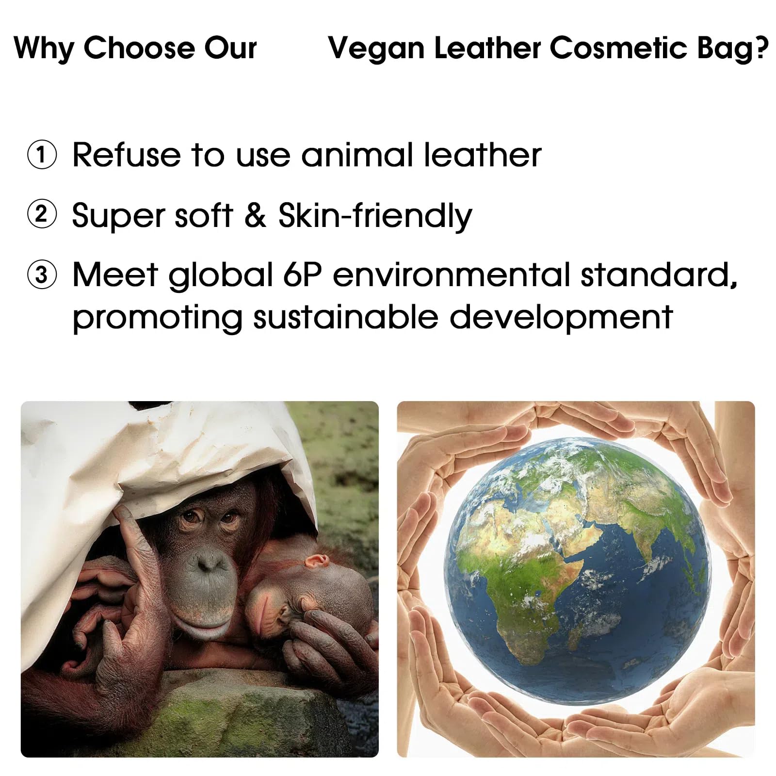 Eco-Friendly Vegan Leather Makeup Bag for Women - Travel Cosmetic Organizer with Brush Holder, Stylish Beige Wandering Nature Design | Perfect for Travel, Gym & Daily Use
