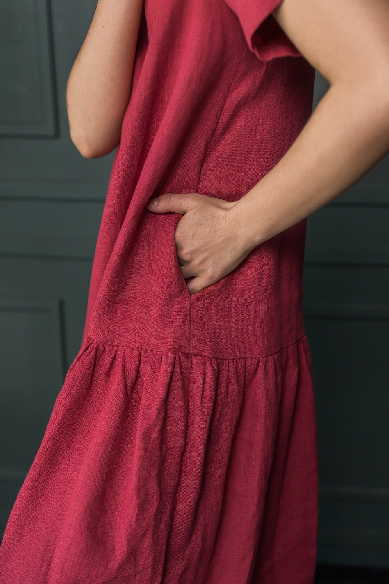 Elegant Ruffle Maxi Linen Dress for Women - Summer Boho Beach Dress with Flowy Design - Perfect for Vacations, Weddings & Outdoor Parties