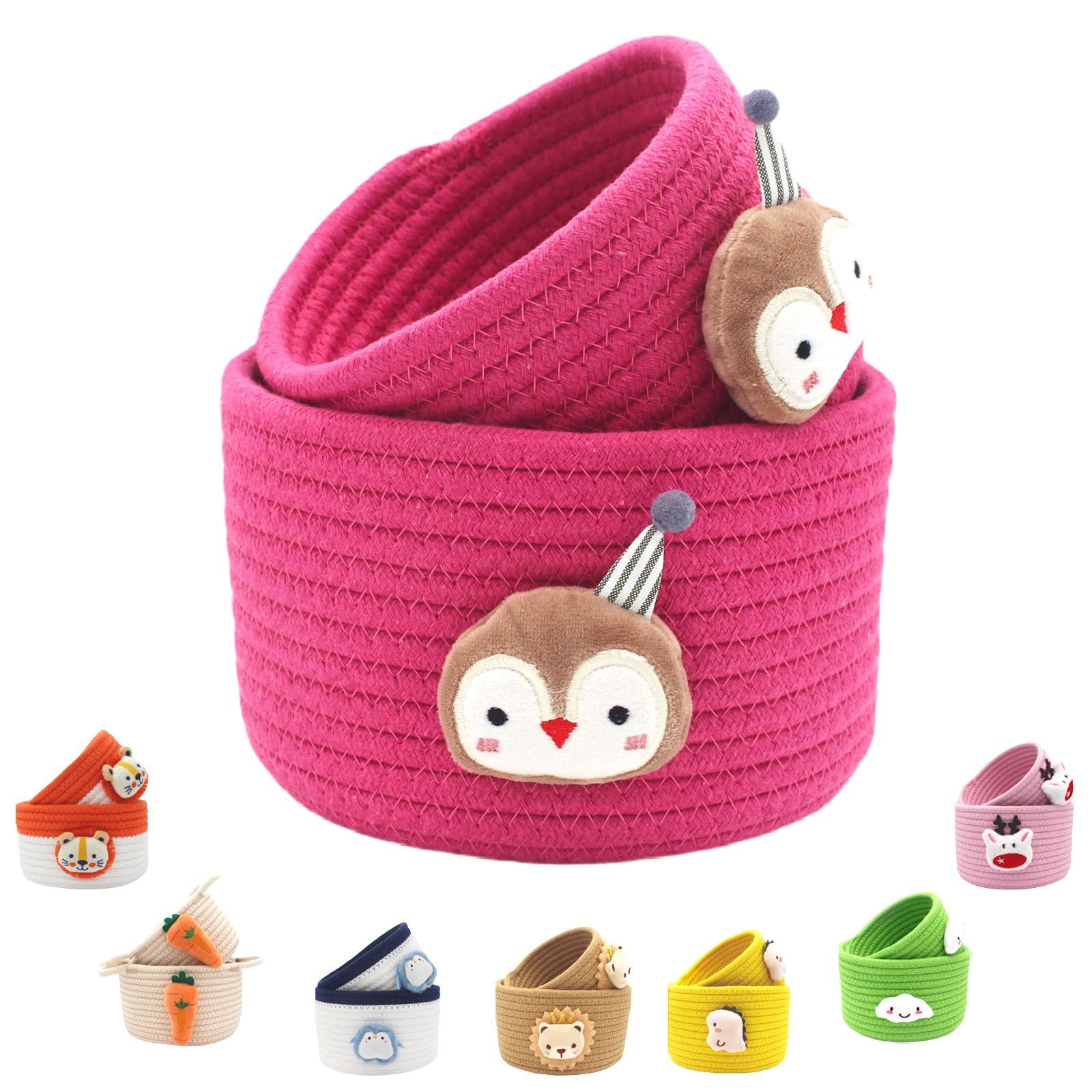 Small Woven Storage Basket - 2 Pack Oval Rope Coil Baskets, Mini Cotton Organizer Bin for Nursery, Kids Room, Baby Toys & Pet Supplies (7.4