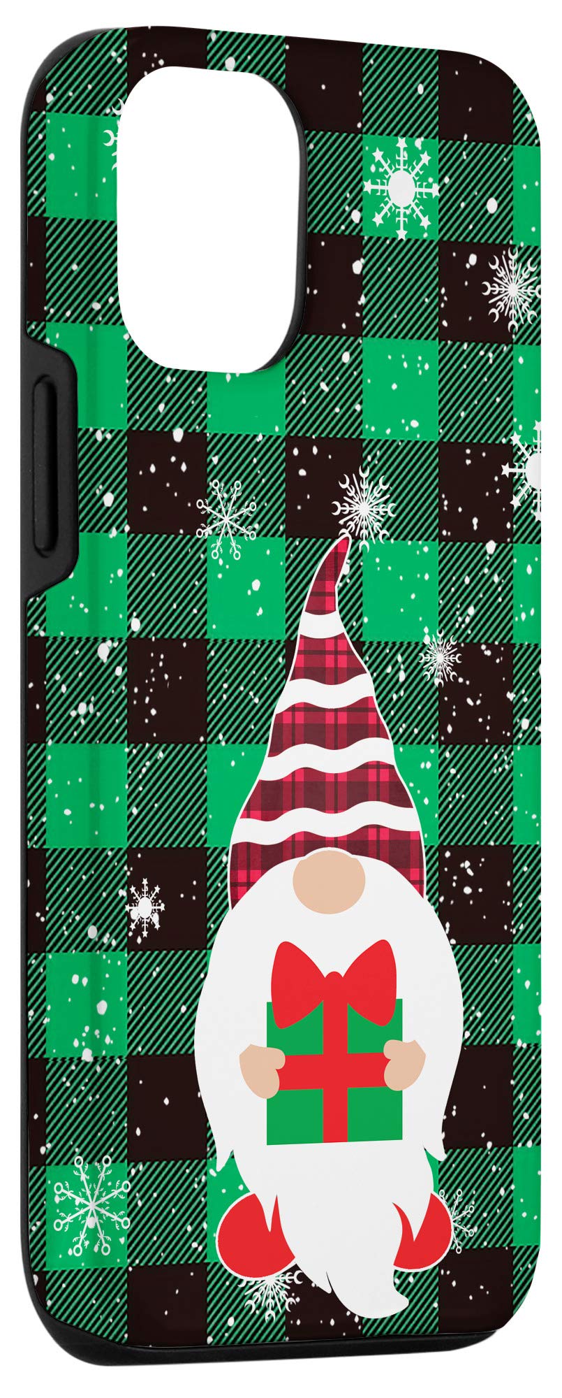 Christmas Phone Case for iPhone 12/12 Pro - Festive Gnomes, Green Buffalo Plaid & Snowflakes Design - Perfect for Holiday Gifts & Winter Celebrations