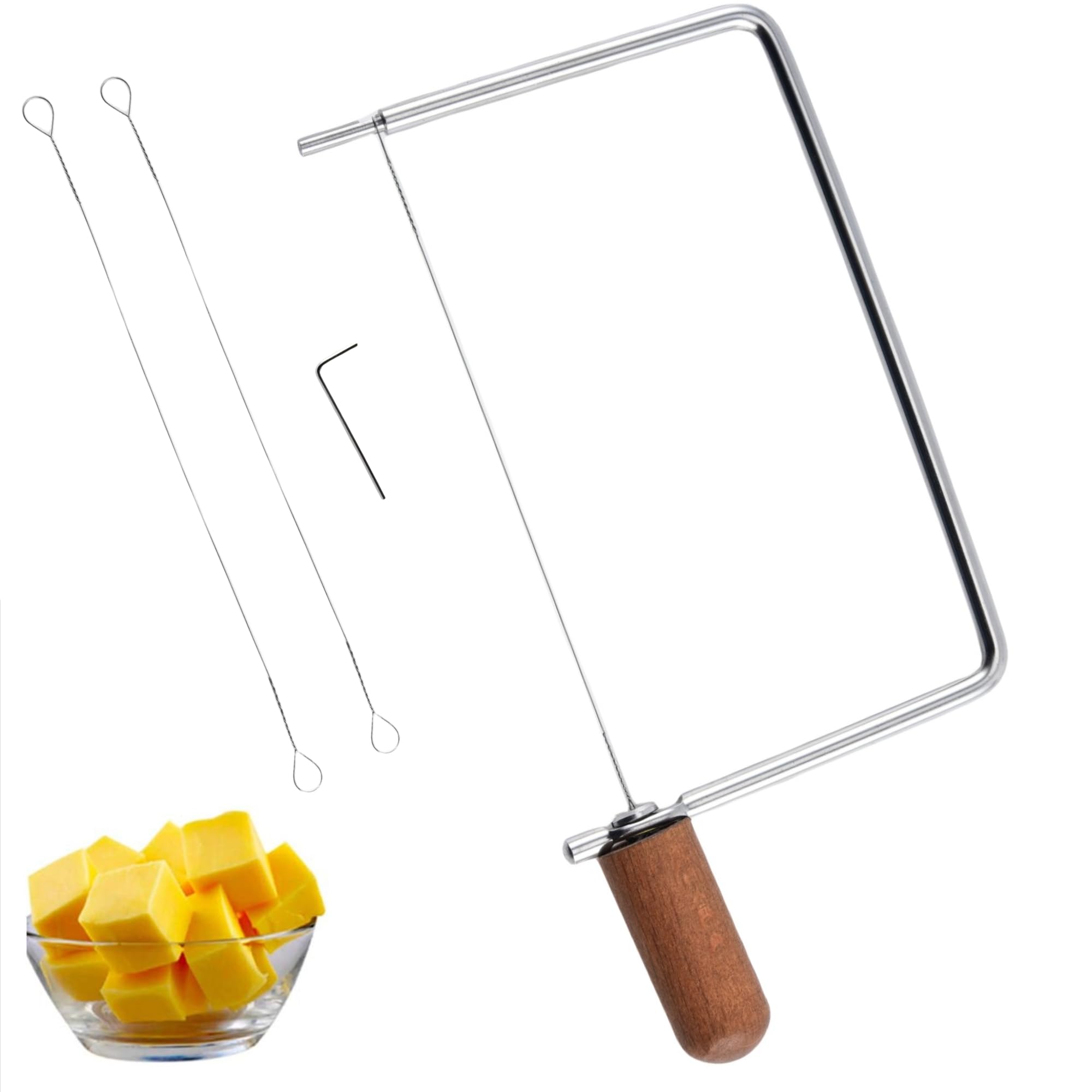 Premium Stainless Steel Cheese Slicer with Wood Handle - Professional Cheese Cutting Tool for Kitchen, Charcuterie Boards & Gift Sets - Perfect for Parties, Wine Pairings & Gourmet Cheese Platters