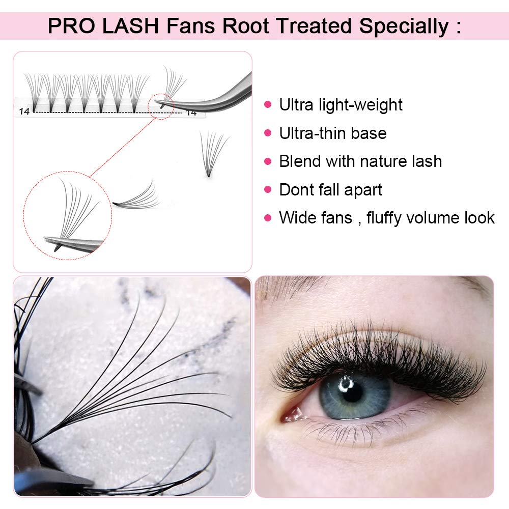 7D Volume Eyelash Extensions - C Curl 0.07mm 16mm Short Stem Premade Fans (3D/5D/7D) for Dramatic Eye Look - Perfect for Weddings, Parties & Professional Salon Use