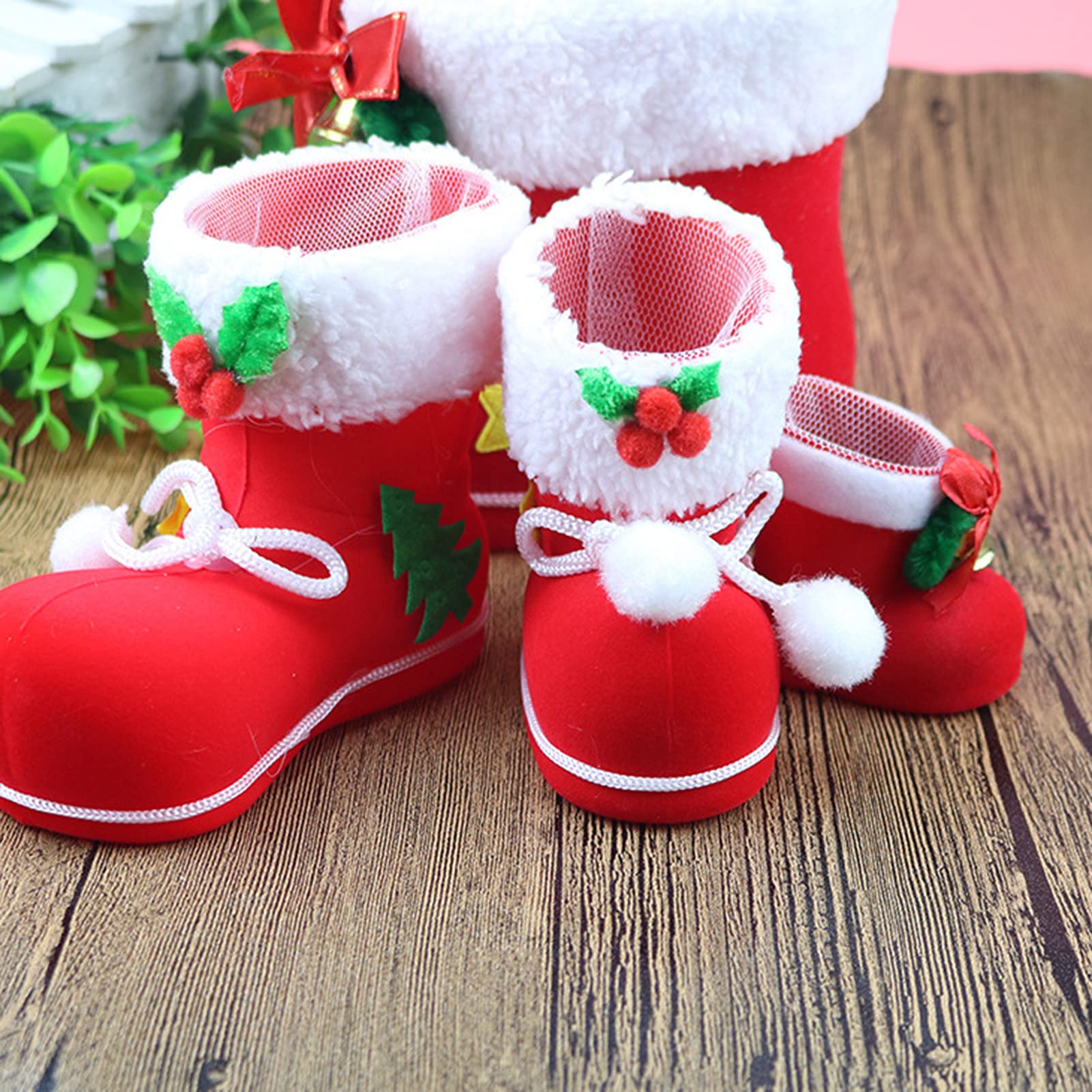 Christmas Stockings & Candy Boots - Cute Plush Red Santa Gift Stocking for Christmas Tree Decorations | Perfect for Holiday Gifts, Party Favors & Festive Home Decor