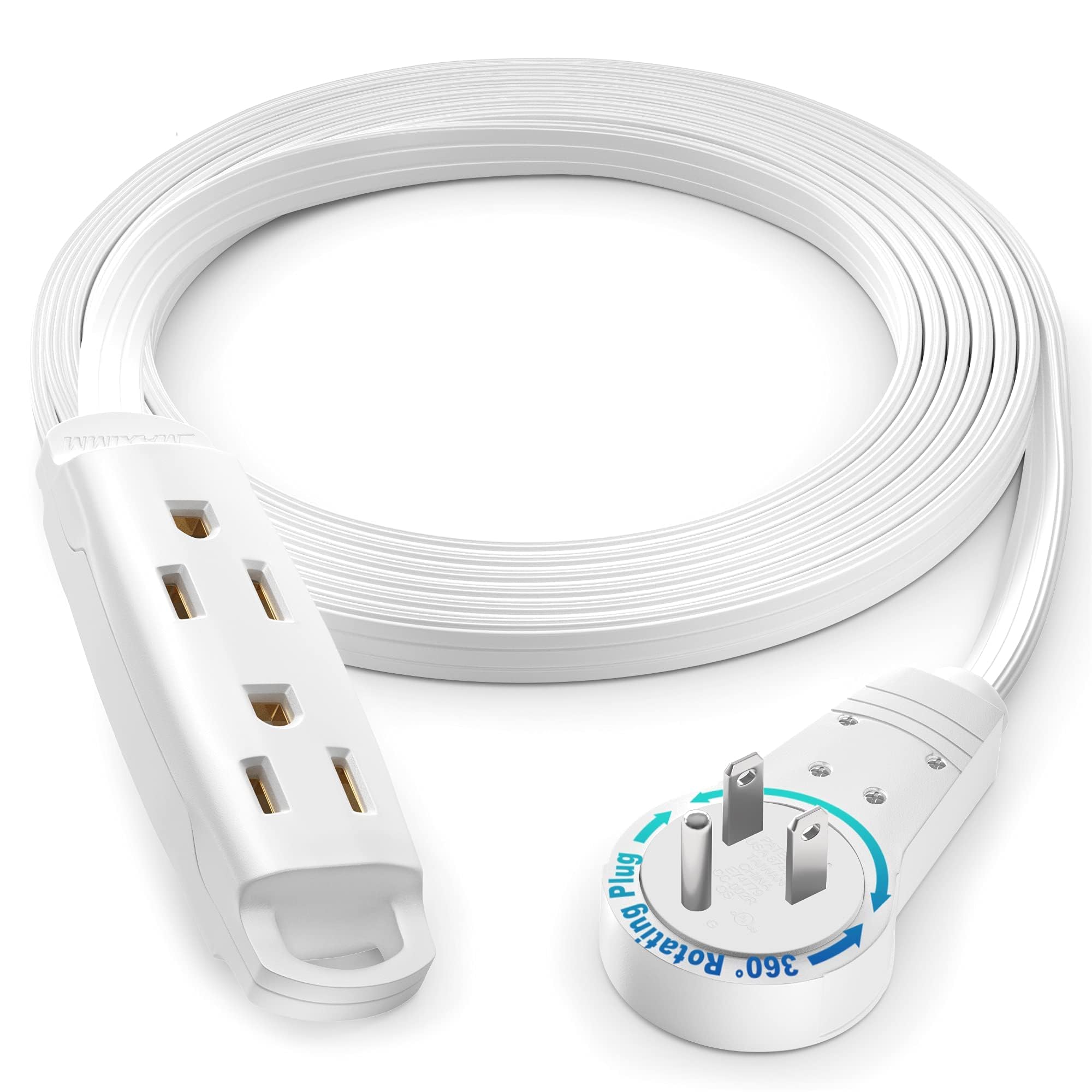 MAXIMM 360 Degree Rotating Flat Extension Cord - 6 Feet Multi Outlet Power Strip with 3 Grounded Outlets, 16 AWG Heavy Duty, UL Approved - Perfect for Home Office, Bedroom, and Kitchen Use