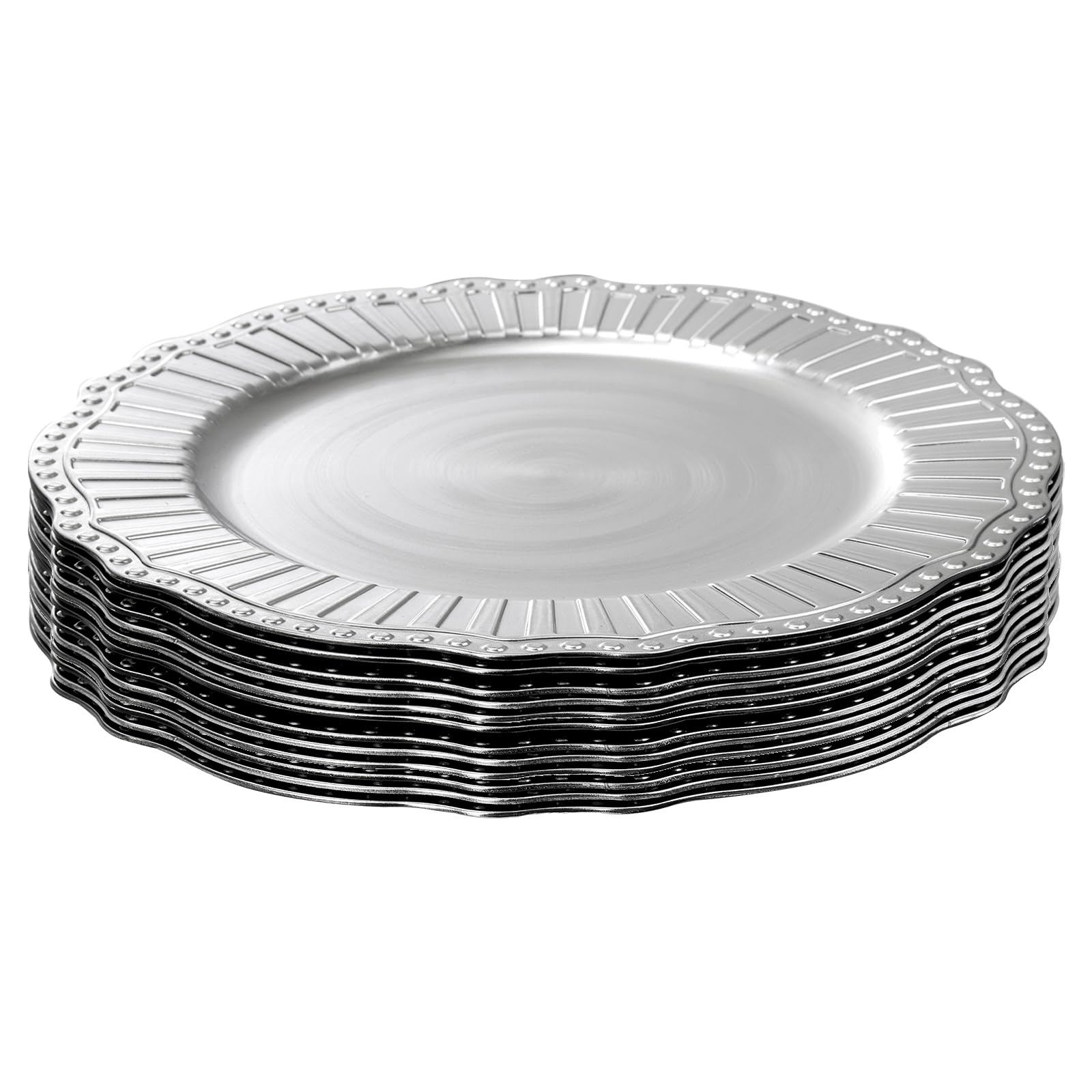 12 Pack Silver Charger Plates 13 Inch - Elegant Plastic Dinner Under Plates with Beaded Rim for Wedding, Party, Christmas - Perfect for Formal Dining, Buffet Serving & Holiday Decor