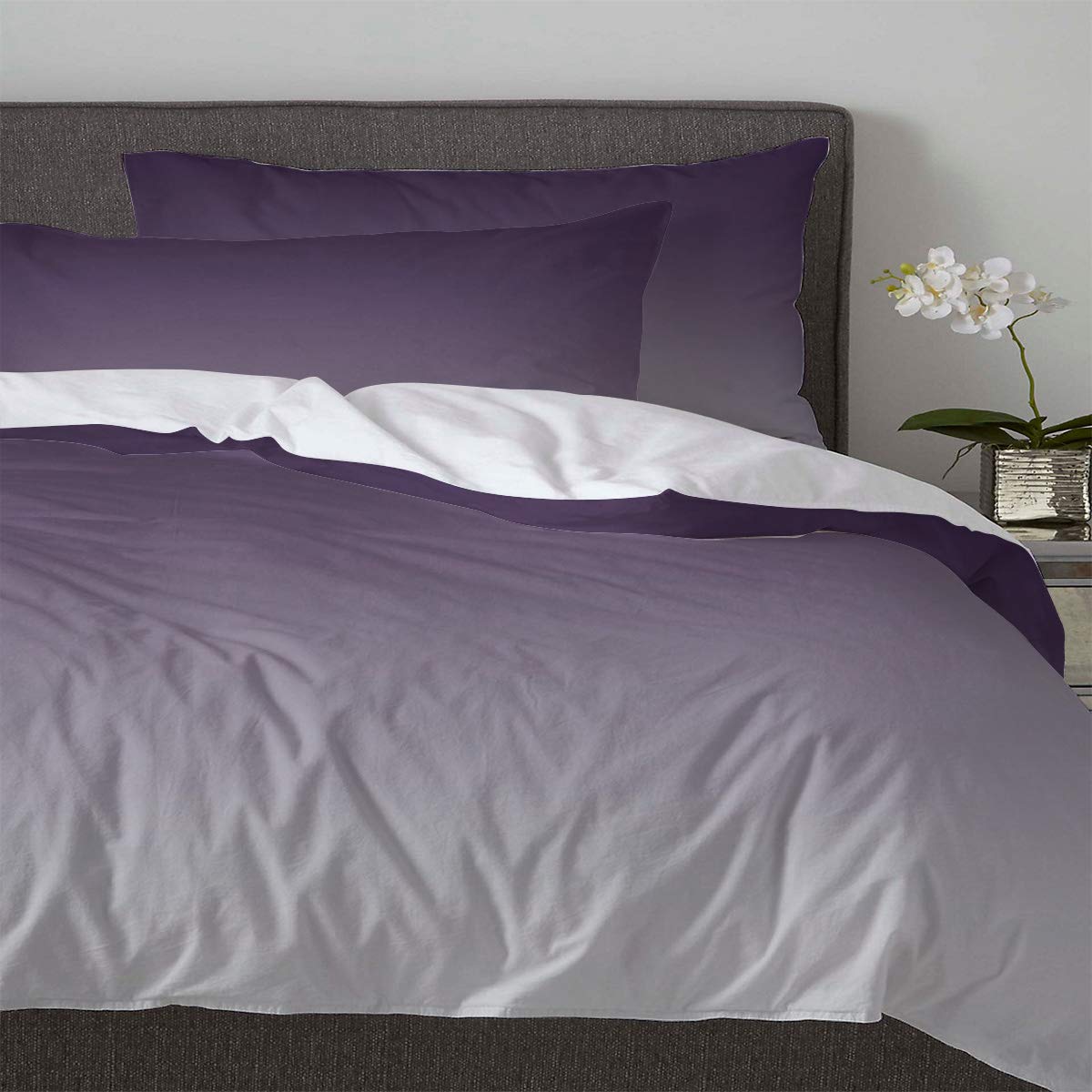 Full Size Ombre Purple Duvet Cover Set - 3 Piece Bedding with 2 Pillow Shams | Lightweight Soft Comforter Cover in Lavender Gray | Perfect for Master Bedroom, Guest Room & Dorm Decor