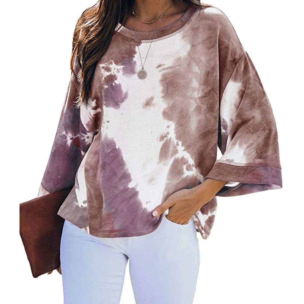 Women's Plus Size Casual Color Block Tie Dye Crewneck Long Sleeve Oversized Pullover Sweatshirt Tops for Relaxing at Home or Outdoor Adventures
