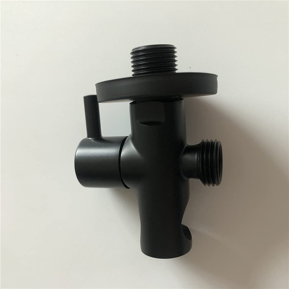 Premium Handheld Shower Head Holder with Hose Connector - Adjustable Wall Mount Shower Wand Bracket with Shut Off Valve - Matte Black Finish for Bathroom, Bidet Sprayer & Shower Handle Organization