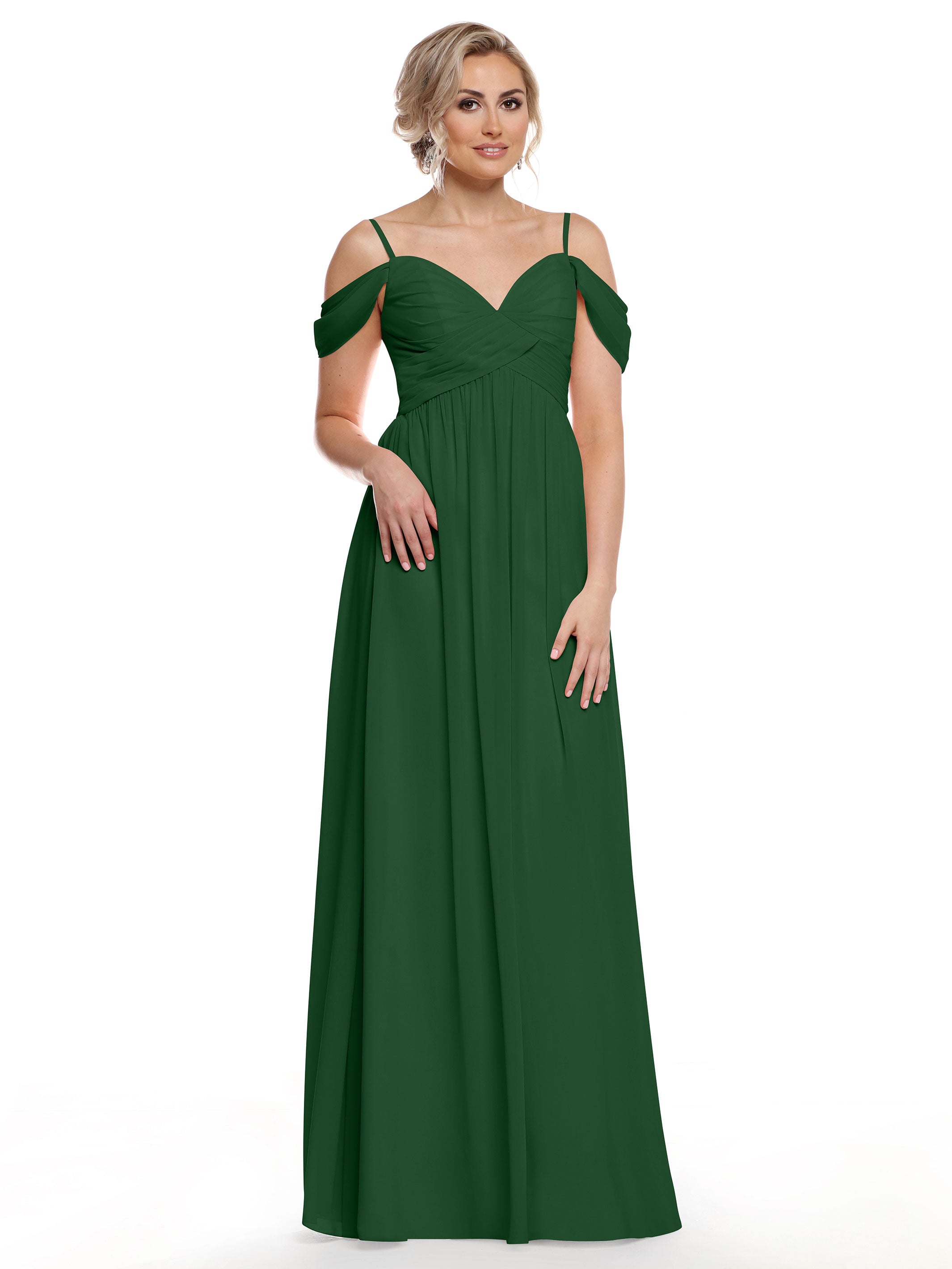 Elegant Off Shoulder Chiffon Bridesmaid Dress with Spaghetti Straps - Perfect for Weddings, Formal Events & Special Occasions