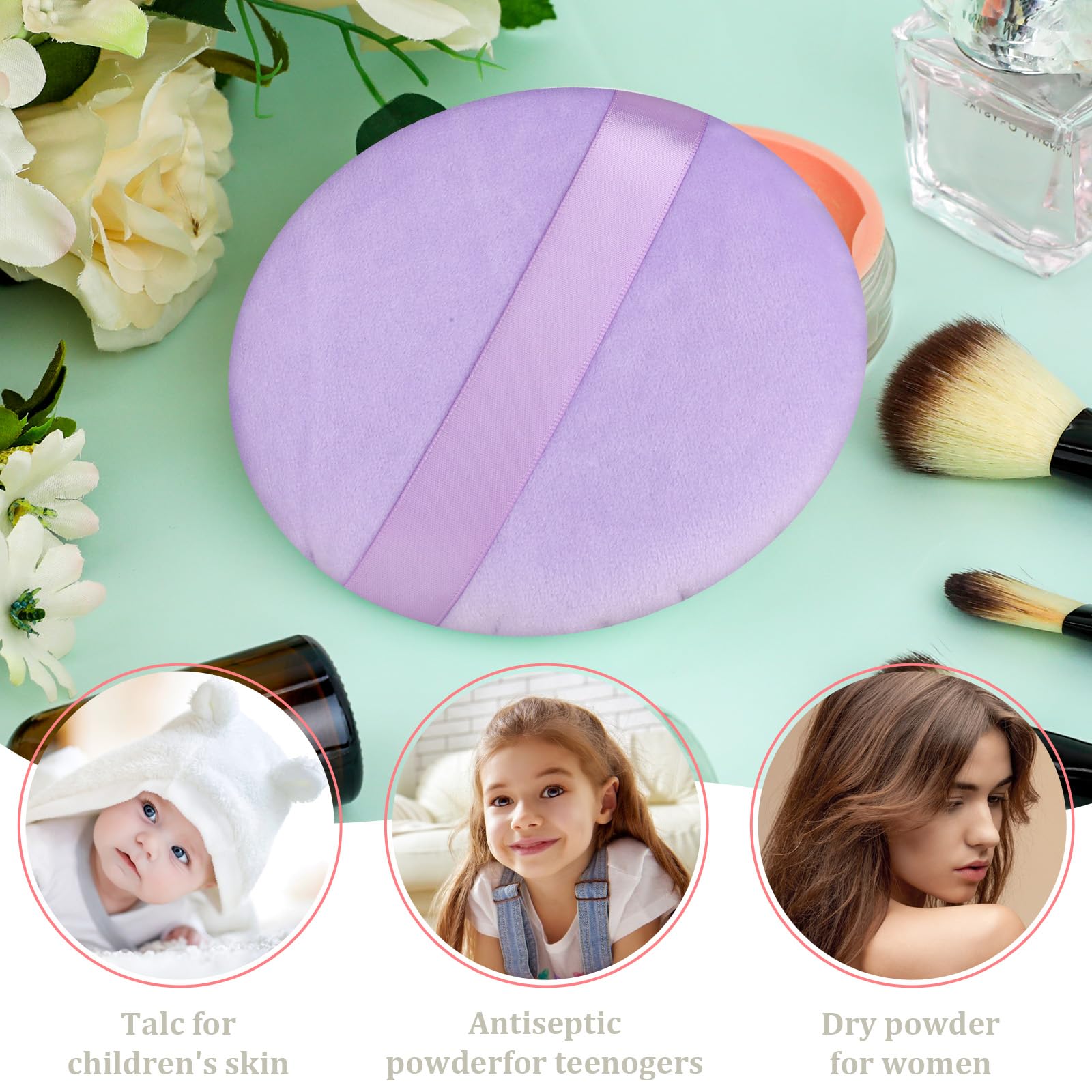 5 Inch Ultra Soft Velour Powder Puff - Large Washable Round Makeup Sponge for Setting Powder, Loose Powder & Foundation - Perfect for Face Makeup Application, Blending and Cleaning - Ideal for Daily Beauty Routine, Professional Makeup & Travel Touch-ups