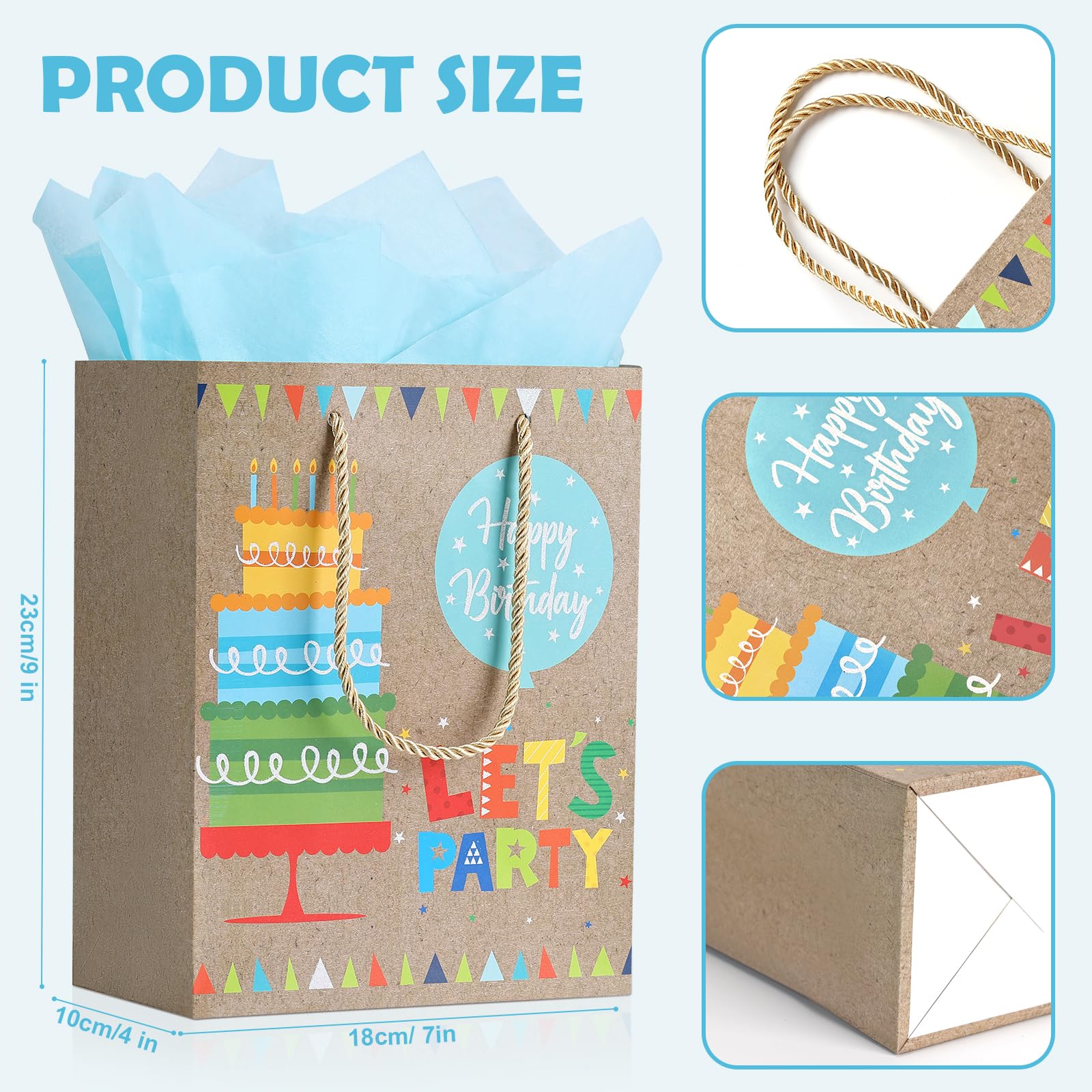 4 Pack Birthday Gift Bags for Kids, Women & Girls - Premium Paper Gift Bags with Handles for Bridesmaid, Valentine's Day, Wedding & Party Favors | Perfect for Birthday Celebrations, Baby Showers & Special Events