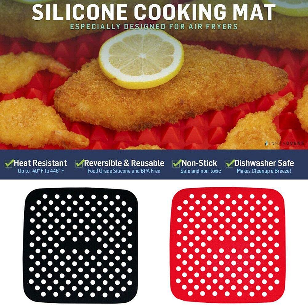 Non-Stick Silicone Air Fryer Liners - Pack of 2 Reusable Perforated Baking Mats for Air Fryers, Ovens & Pressure Cookers | Perfect for Healthy Cooking, Crispy Snacks & Easy Cleanup