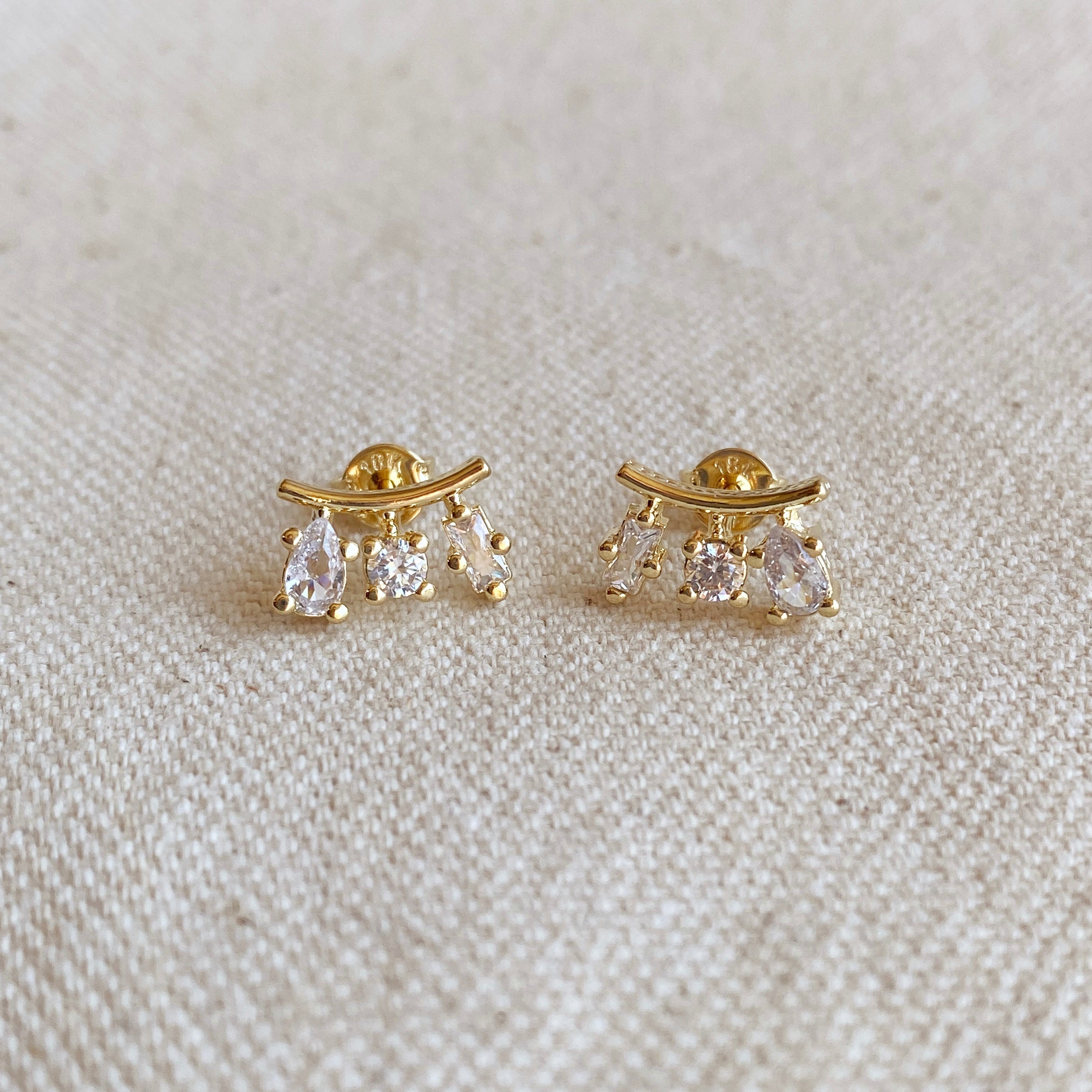 18K Gold Filled Cubic Zirconia Stud Earrings - Round, Square & Heart Shape Hoop Earrings for Women | Perfect for Everyday Wear, Parties & Gift Giving