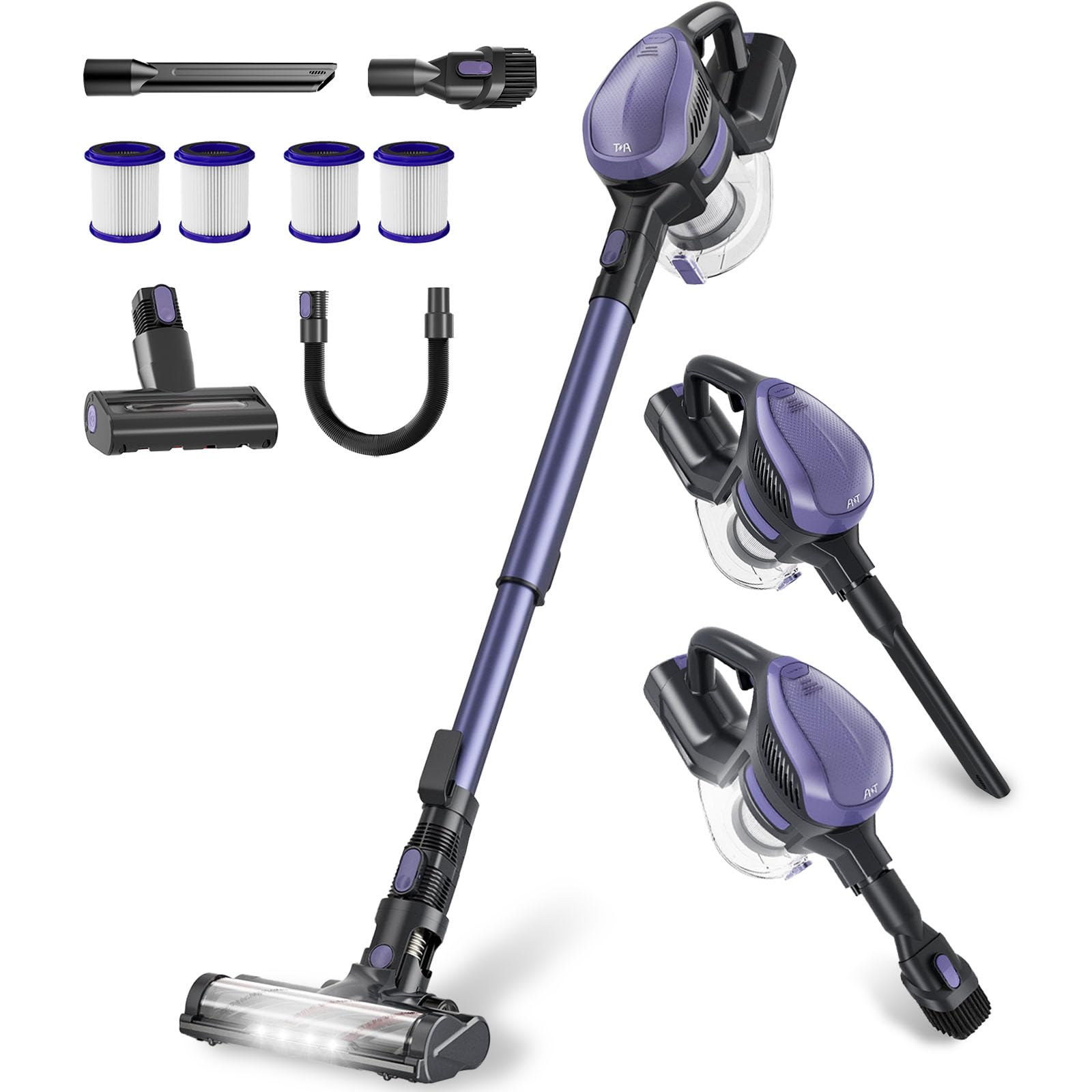 TMA T220 Cordless Stick Vacuum Cleaner - 25KPA/250W Powerful Suction, 10-in-1 Multi-Surface Vacuum with 4 Filters, 40 Min Runtime - Ideal for Hardwood Floors, Carpets & Pet Hair Cleaning (Home, Office, Car Use)