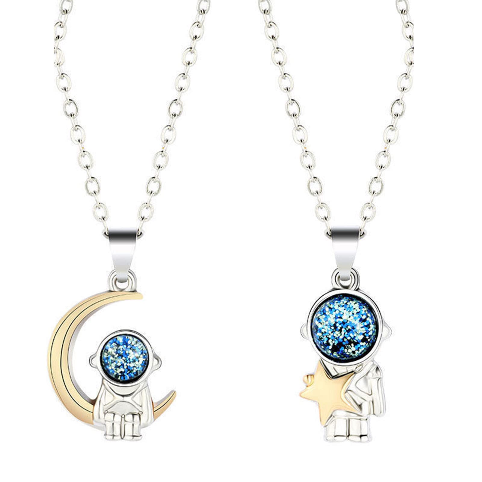 Mosichi Women's Fashion Jewelry - 2Pcs Adjustable O-Chain Couple Necklaces with Space Astronaut & Moon Pendant, Alloy Friendship Necklace Gift for Her | Perfect for Anniversary, Valentine's Day & Best Friend Gifts