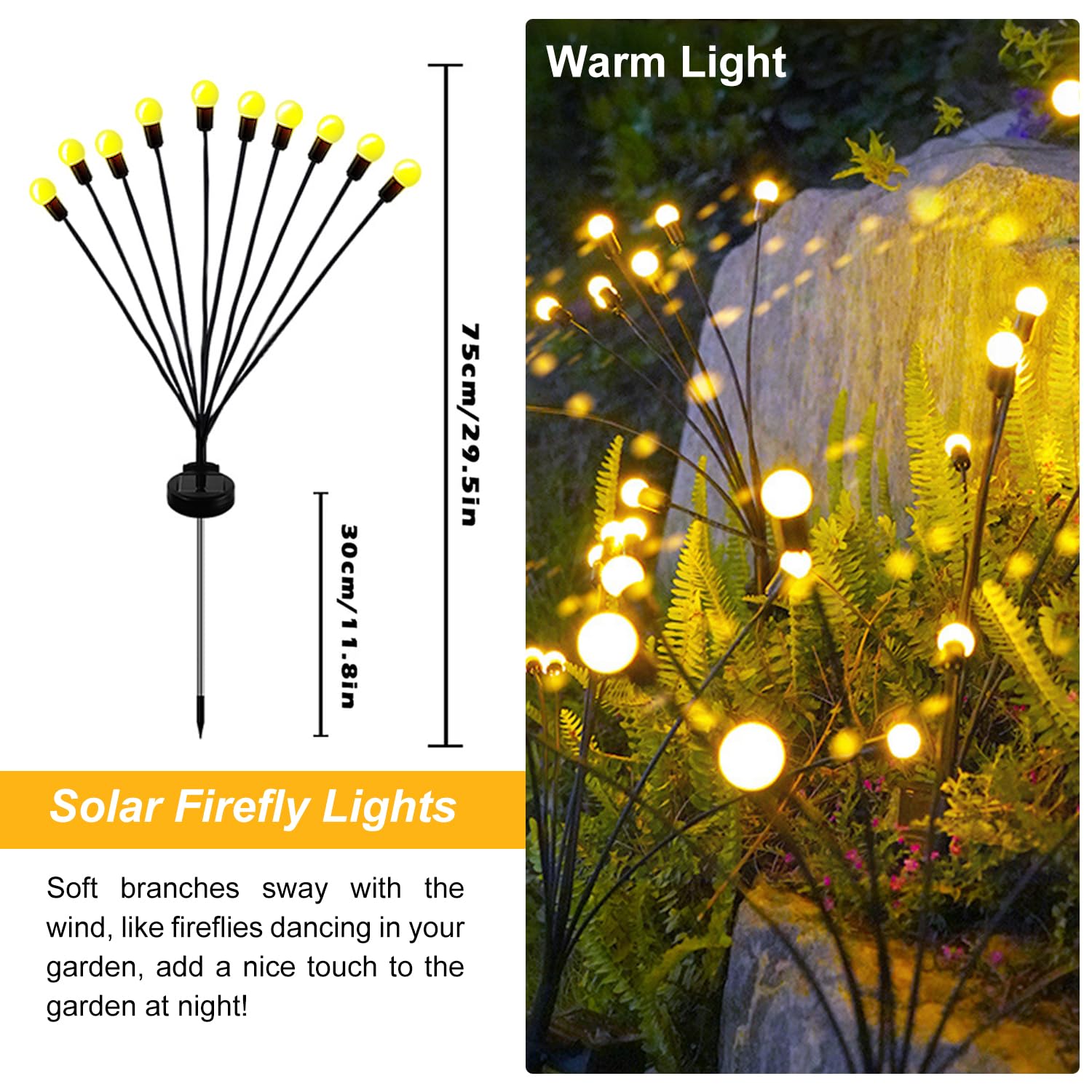 40 LED Solar Firefly Lights & 10 LED Starburst Swaying Lights - Waterproof Solar Garden Lights for Yard, Patio, Pathway, Lawn (4 Pack) | Outdoor Solar Decor for Landscape, Backyard, Wedding & Party Lighting
