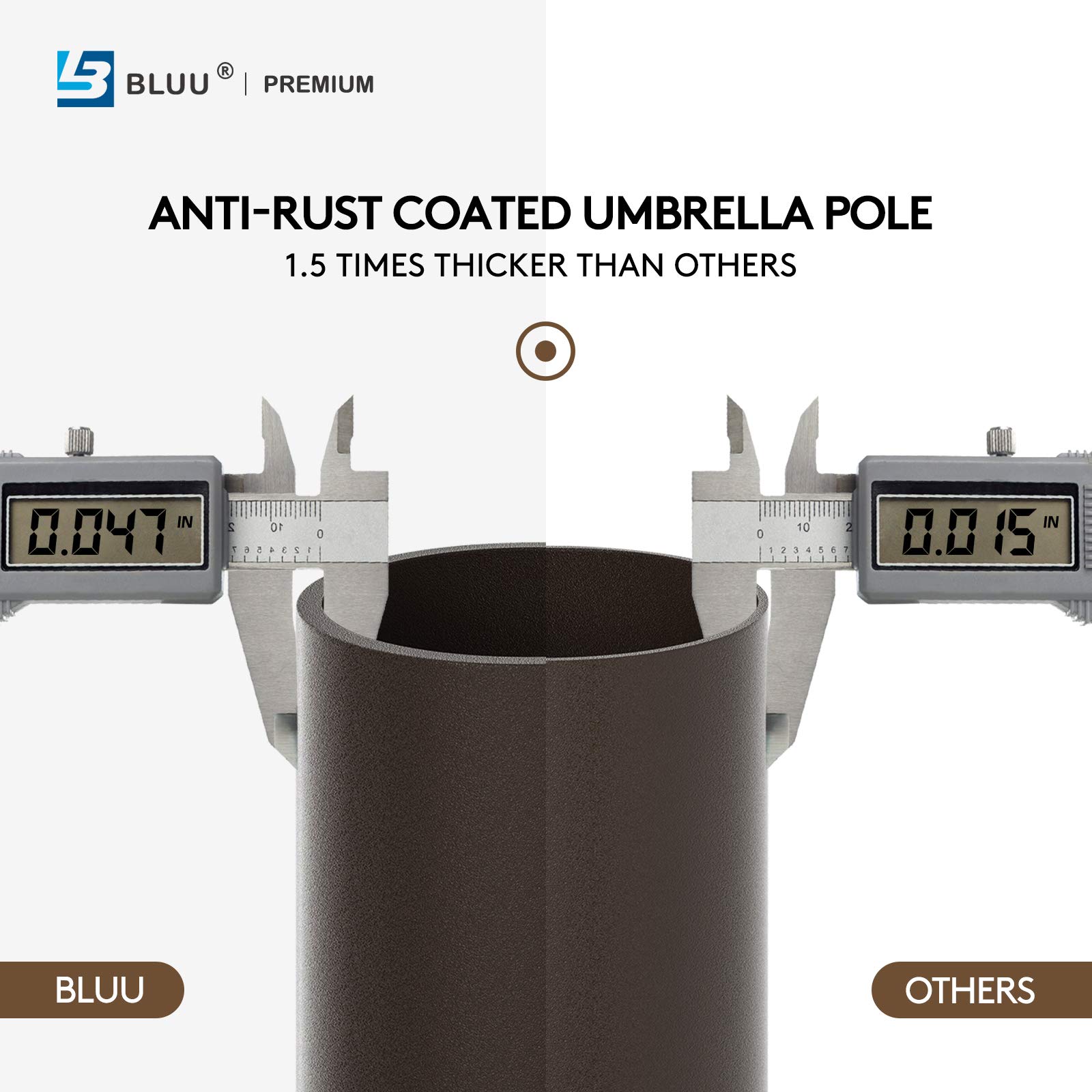 BLUU MAPLE 10 FT Outdoor Solar LED Patio Umbrella with 16 LED Strip Lights & Hub Light - Aluminum Frame, UV Protection & Fade Resistant Fabric (Grey) - Perfect for Backyard, Poolside, Garden, and Outdoor Dining Areas