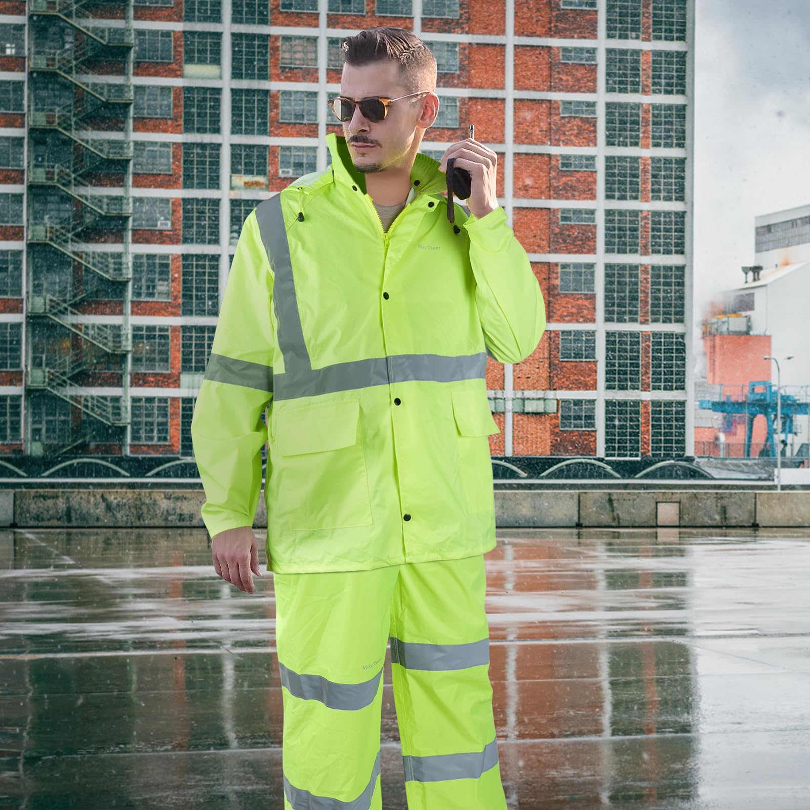 Men's Waterproof Rain Suit - High Visibility Reflective Workwear with Breathable Jacket & Pants for Outdoor Construction, Fishing, and Emergency Workers