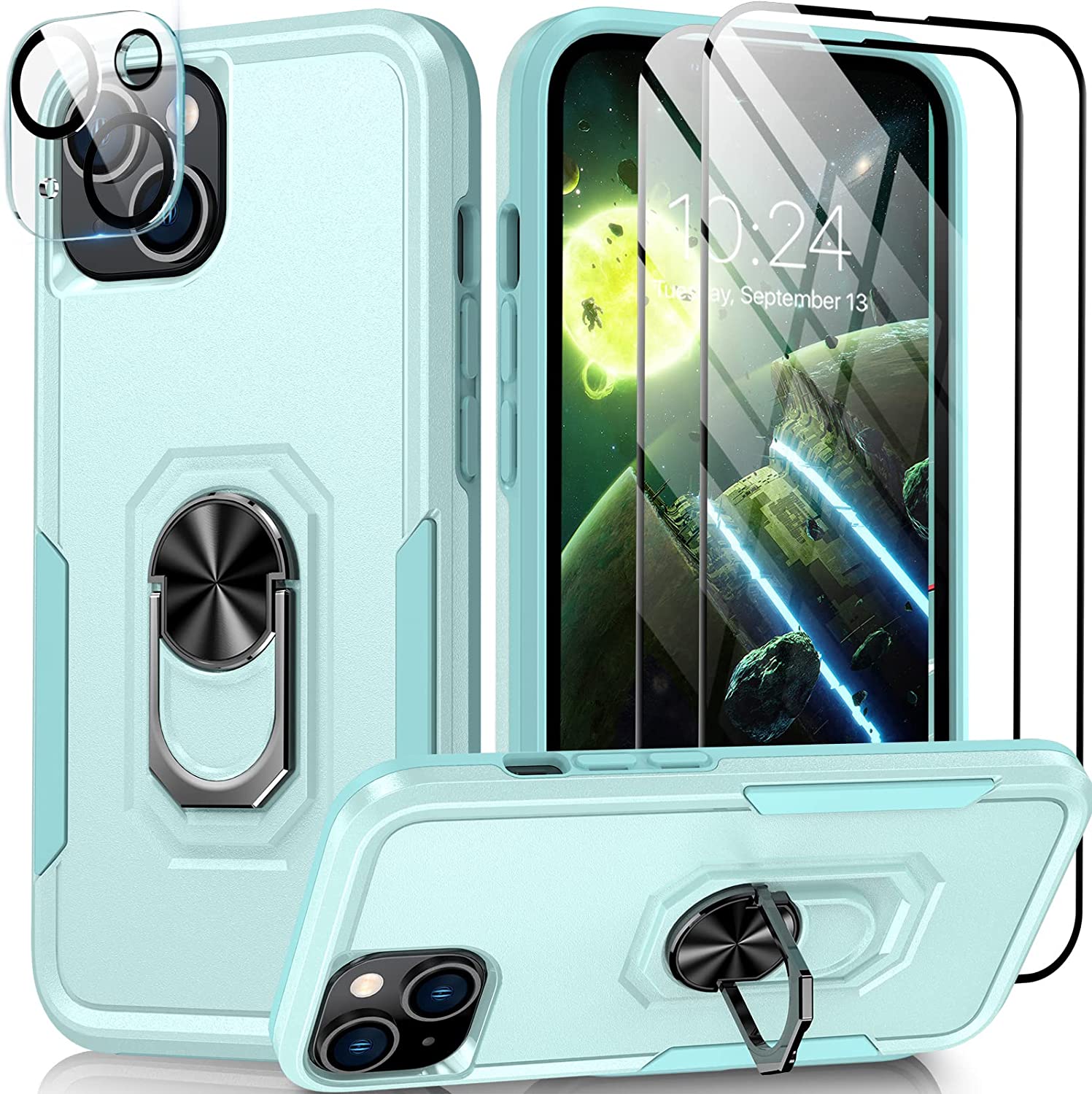 Premium iPhone 14 Case with 2-Pack Tempered Glass Screen Protector - Shockproof Protective Phone Cover in Blue - Perfect for Everyday Use, Travel & Outdoor Activities