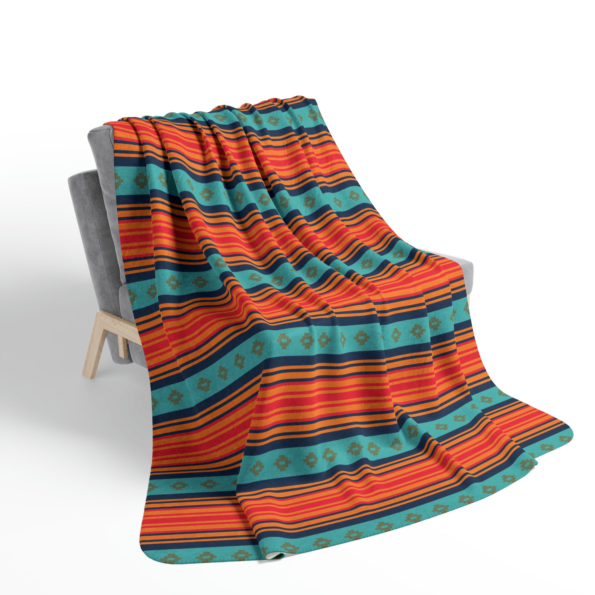 Soft Fleece Sherpa Blanket with Southwestern Rio Grande Print - Warm Cozy Throw for Couch, Bed & Travel - Available in 2 Sizes