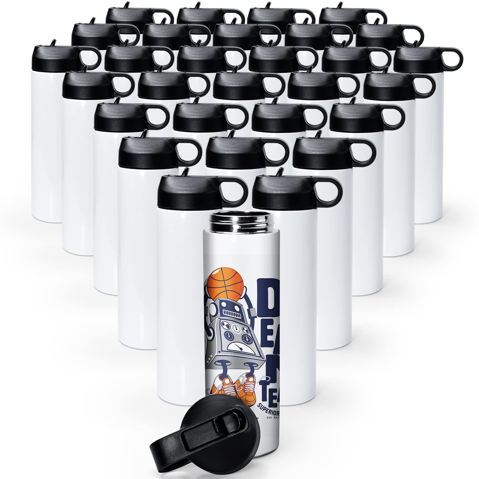 AGH 30 Pack 20oz Sublimation Tumblers - Skinny Straight Stainless Steel Vacuum Insulated Water Bottles with Straw & Handle Lid - Blank Tumbler Cups for DIY Customization - Perfect for Sports, Outdoor Activities, Gym & Travel